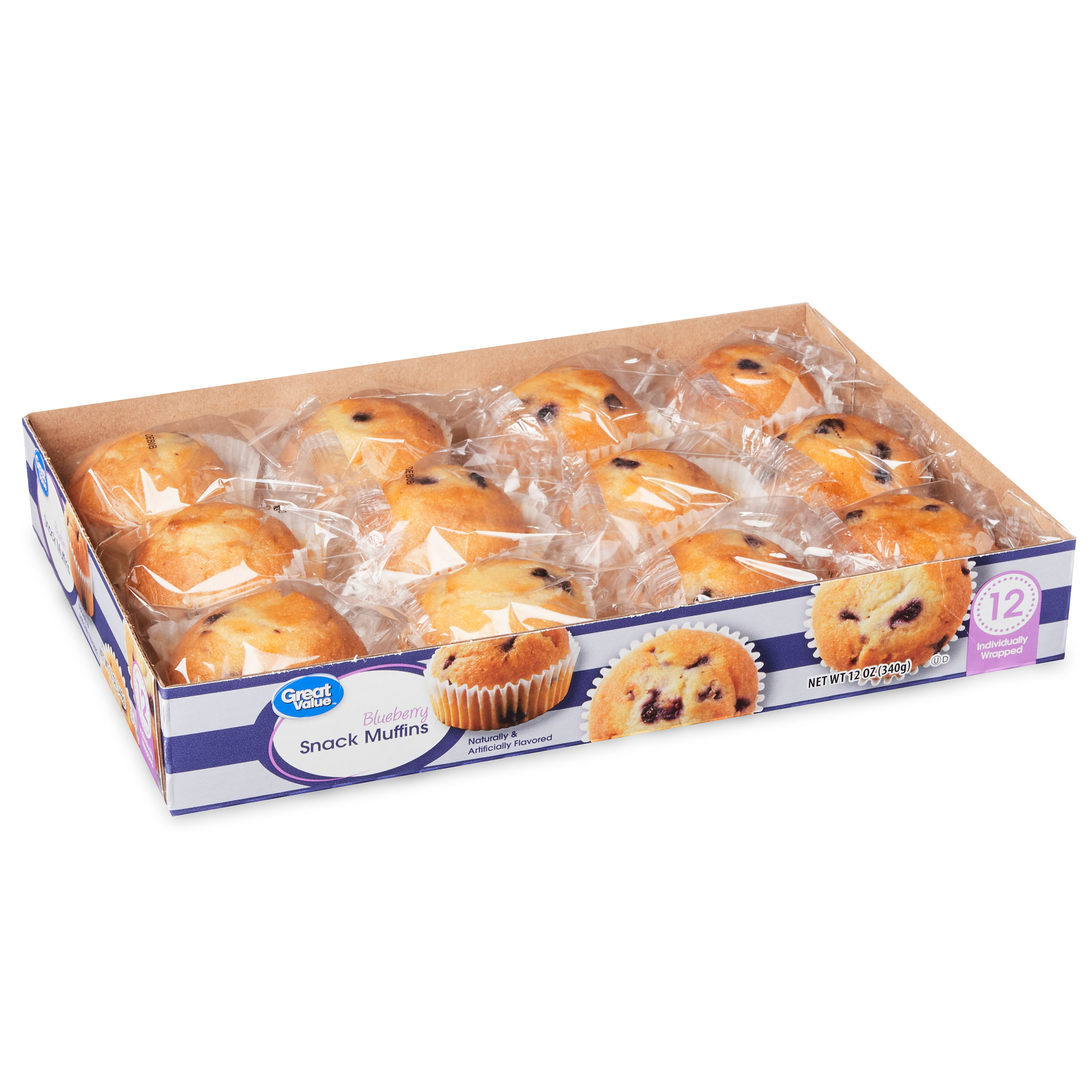 Great Value Blueberry Snack Mini Muffins, Moist, Light, Fluffy Individually Wrapped Pastry, 12 oz, 12 Count thumbnail 3