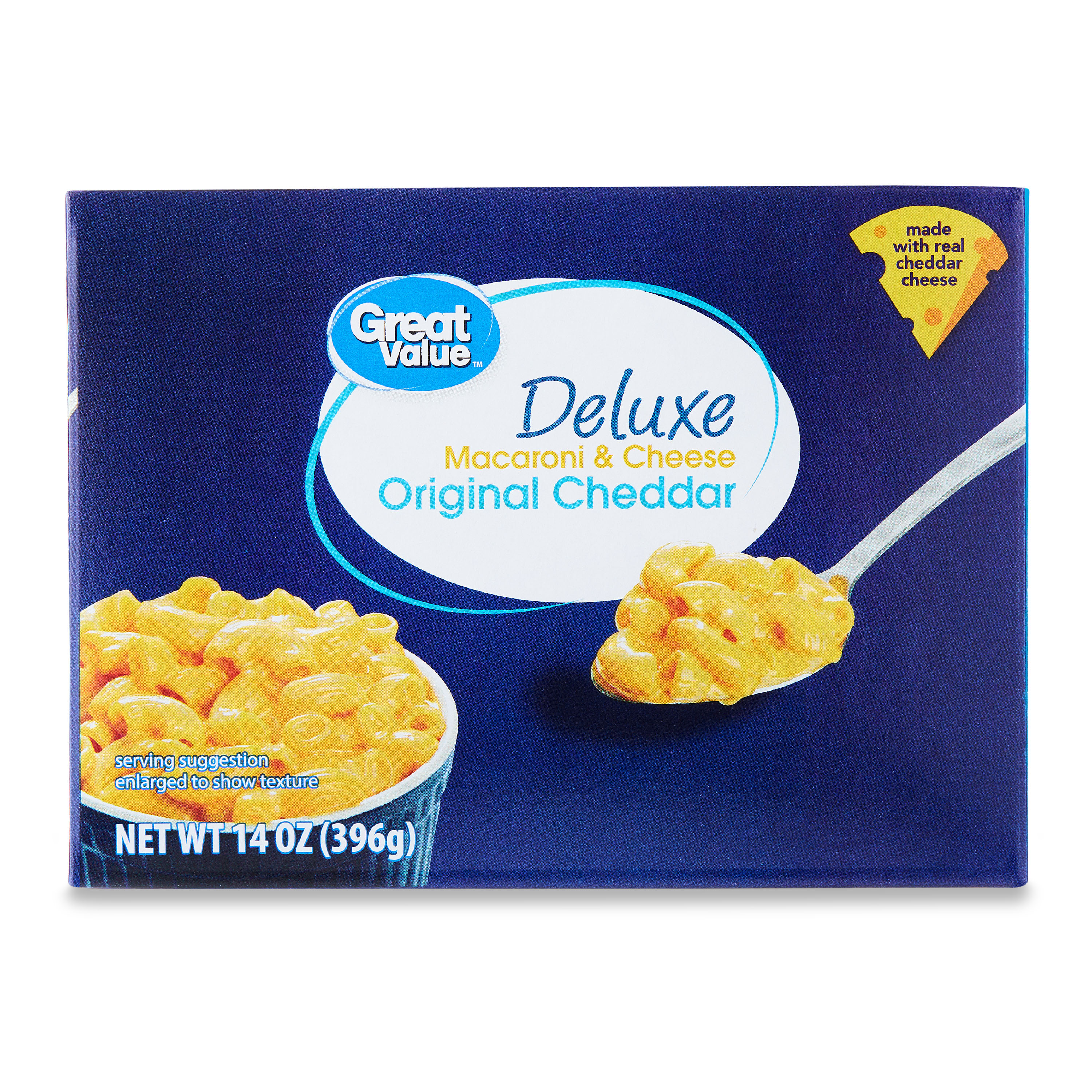 Great Value Deluxe Original Cheddar Macaroni & Cheese, 14 oz (Shelf Stable, Packaged Meal)