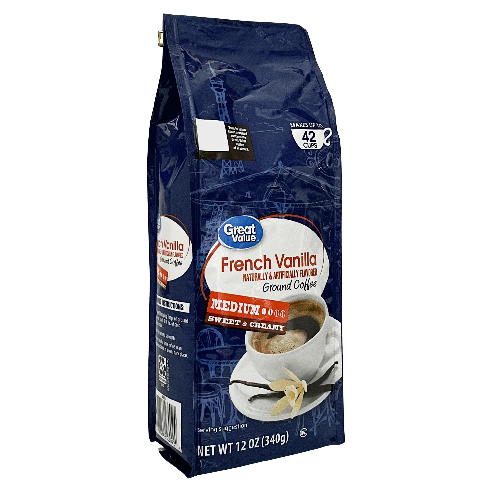 Great Value French Vanilla Medium Roast Ground Coffee, 12 oz, Bag