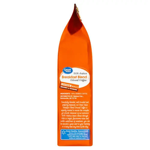 Great Value Breakfast Blend, 100% Arabica, Medium Roast, Ground Coffee, 12 oz thumbnail 3