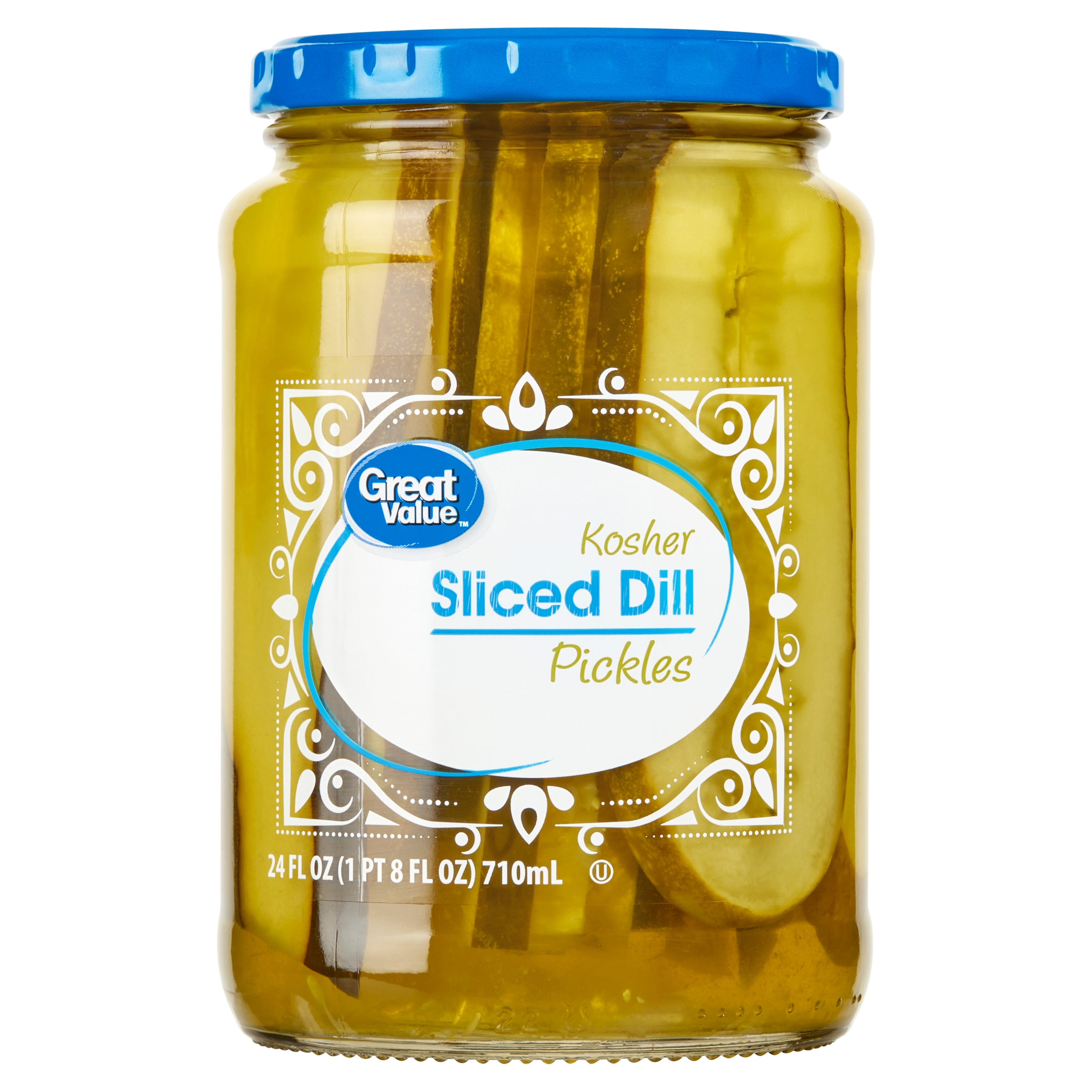 Great Value Kosher Sliced Dill Pickles Fresh Pack, 24 fl oz Jar