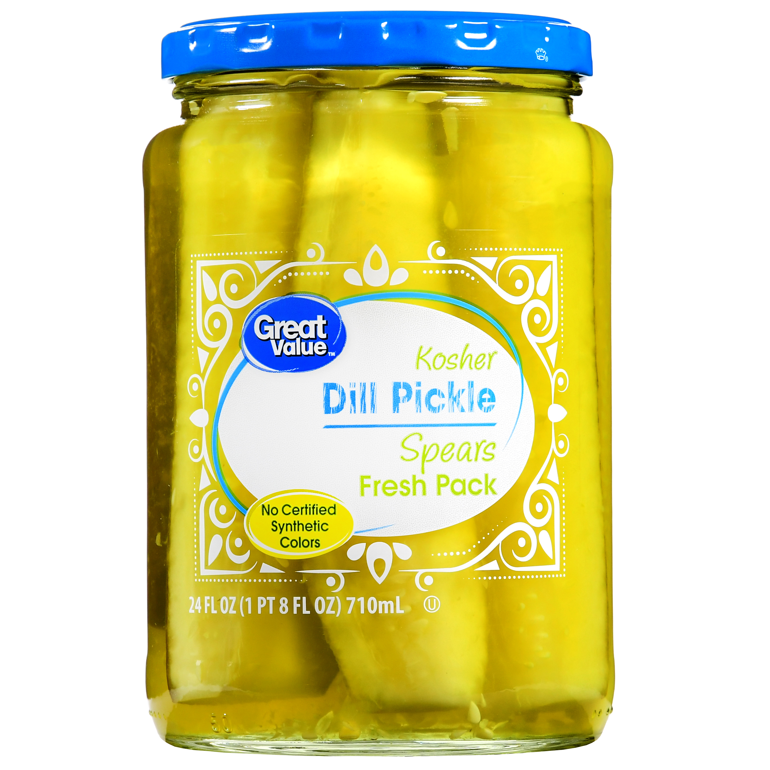 Great Value Kosher Spears Dill Pickle Fresh Pack, 24 fl oz Jar
