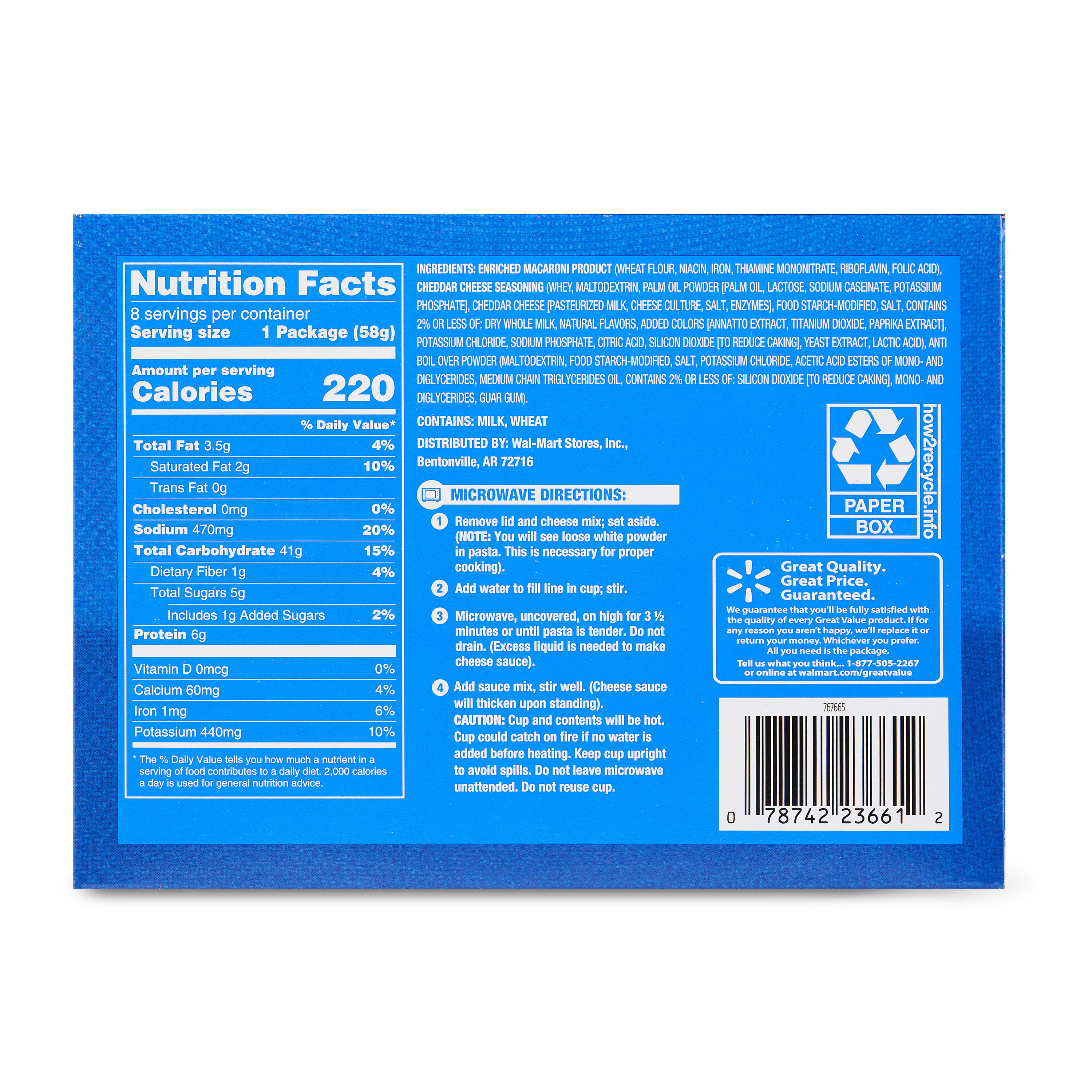 Great Value Original Macaroni & Cheese, 2.05 oz, 8 Count Shelf Stable thumbnail 3