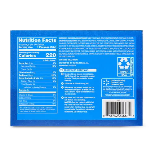 Great Value Original Macaroni & Cheese, 2.05 oz, 8 Count Shelf Stable thumbnail 3