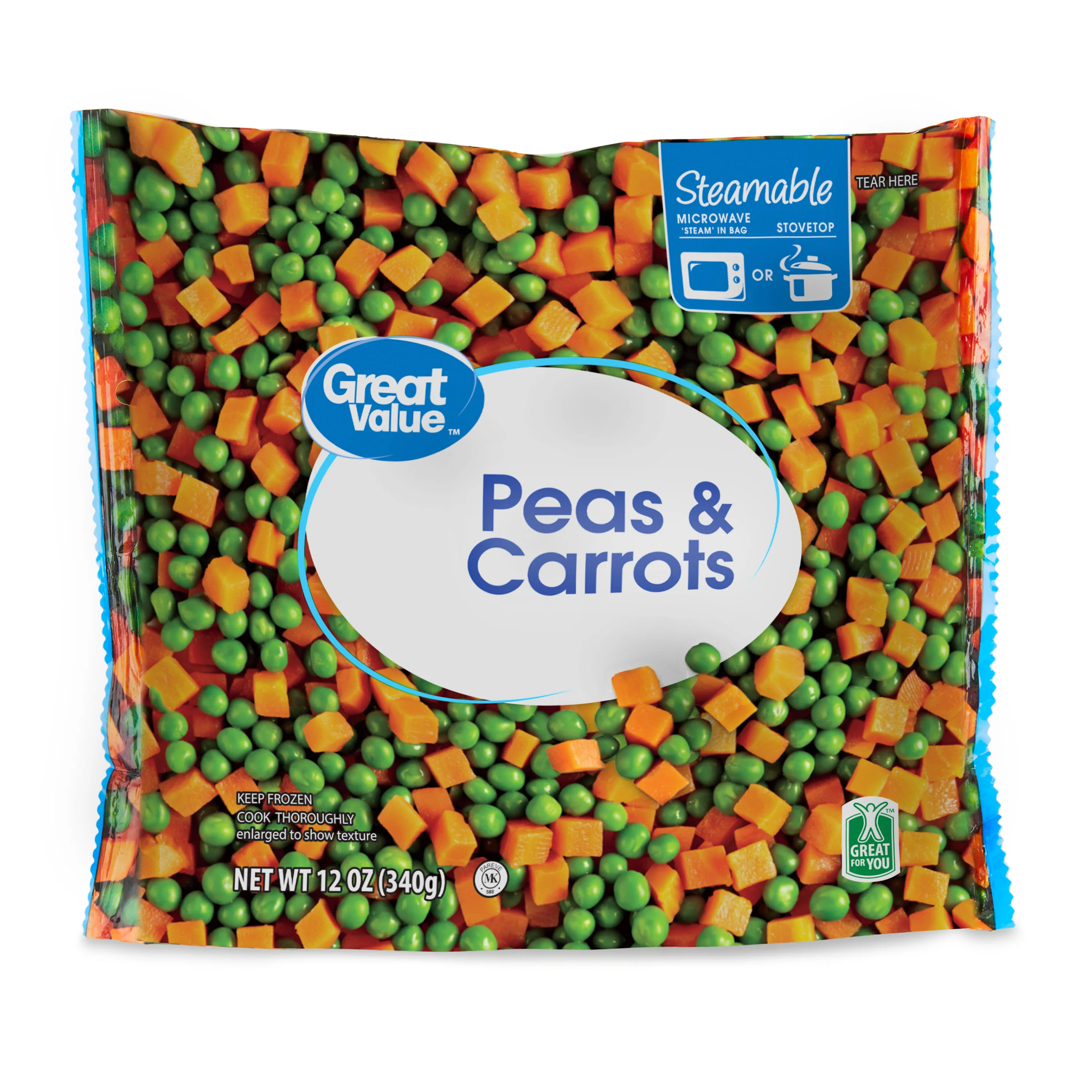 Great Value Frozen Peas & Carrots, Gluten-Free, 12 oz Steamable Bag
