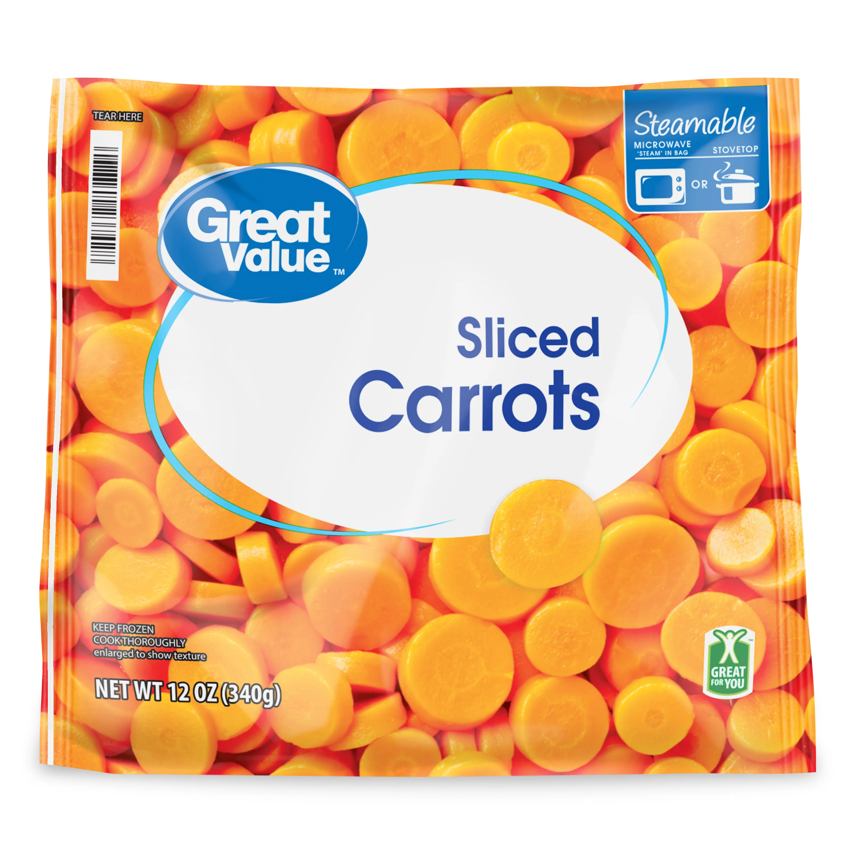 Great Value Frozen Sliced Carrots, 12 oz Steamable Bag
