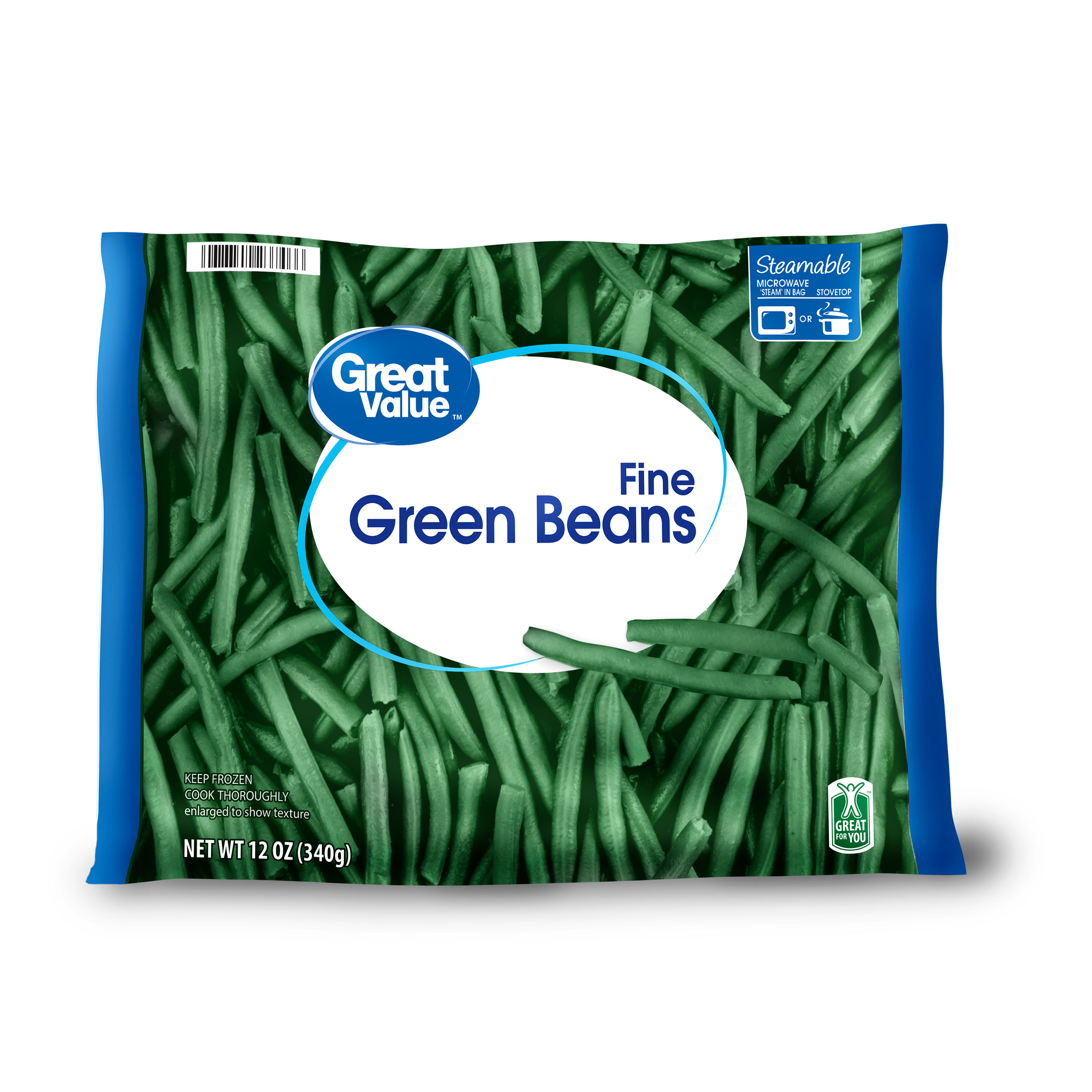 Great Value Steamable Fine Green Beans, Frozen, 12 oz