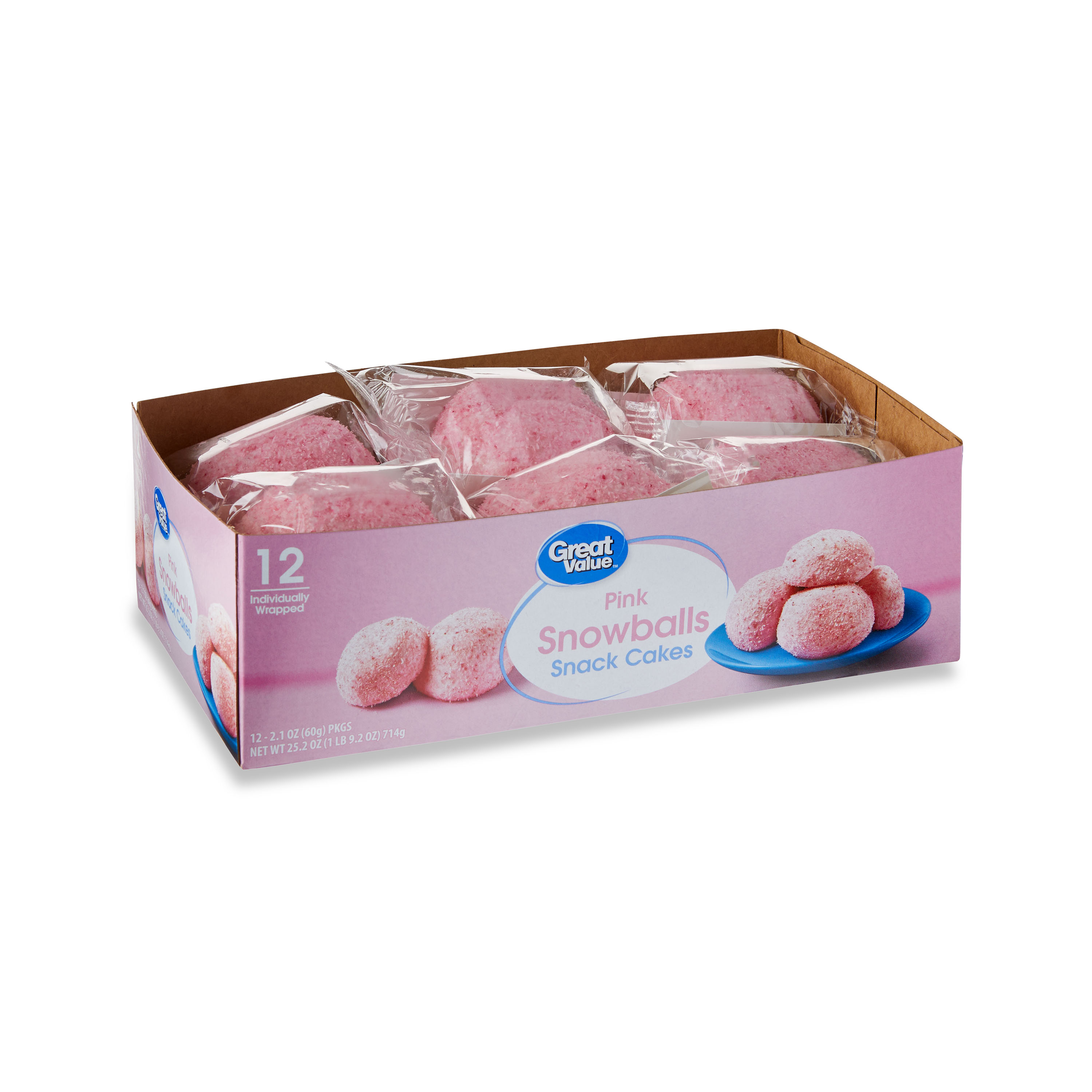 Great Value Pink Snowballs Snack Cakes, 25.2 oz, 12 Count thumbnail 3