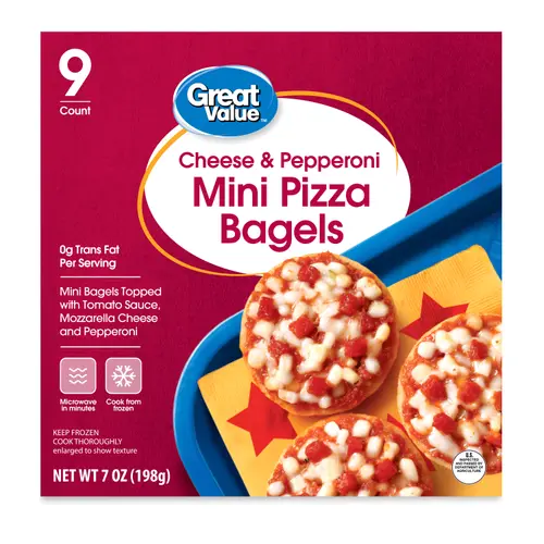 Great Value Cheese & Pepperoni Mini Pizza Bagels, 7 oz, 9 Count