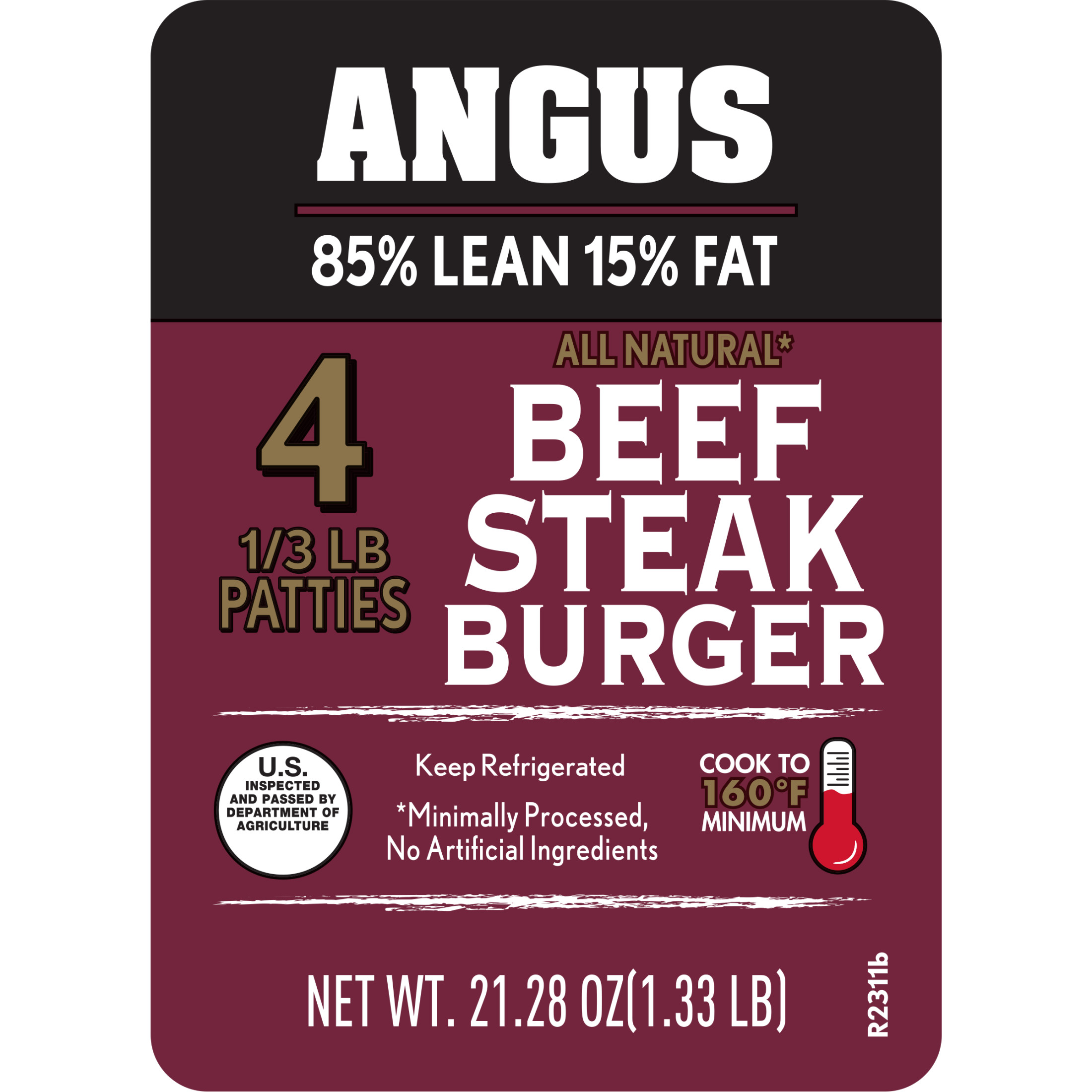 85% Lean / 15% Fat Angus Ground Beef Steak Burgers, 4 Count, 1.33 lb Tray, Fresh, All Natural* thumbnail 4
