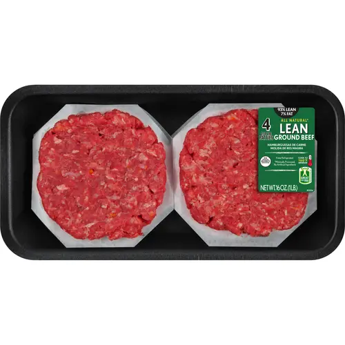 93% Lean / 7% Fat Lean Ground Beef Patties, 4 Count, 1 lb Tray, Fresh, All Natural*