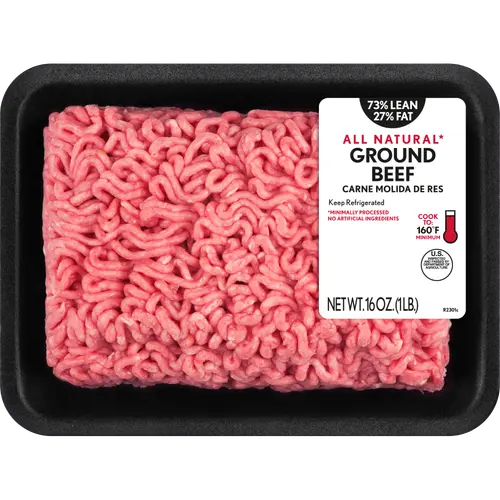 73% Lean / 27% Fat Ground Beef, 1 lb Tray, Fresh, All Natural*