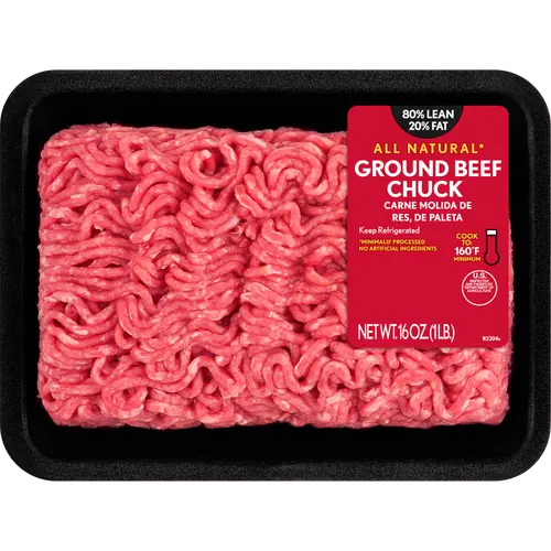 80% Lean / 20% Fat Ground Beef Chuck, 1 lb Tray, Fresh, All Natural*