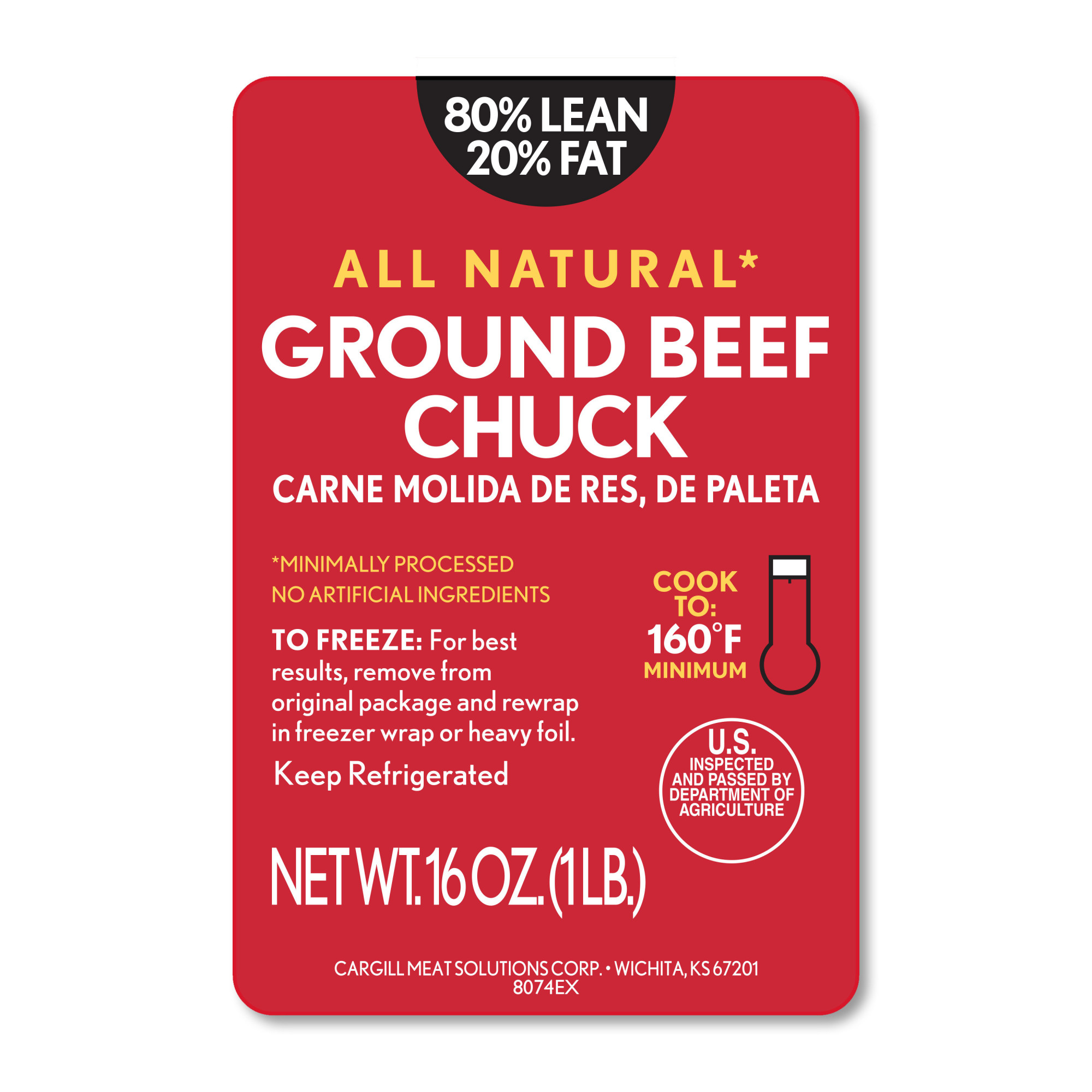 80% Lean / 20% Fat Ground Beef Chuck, 1 lb Tray, Fresh, All Natural* thumbnail 4