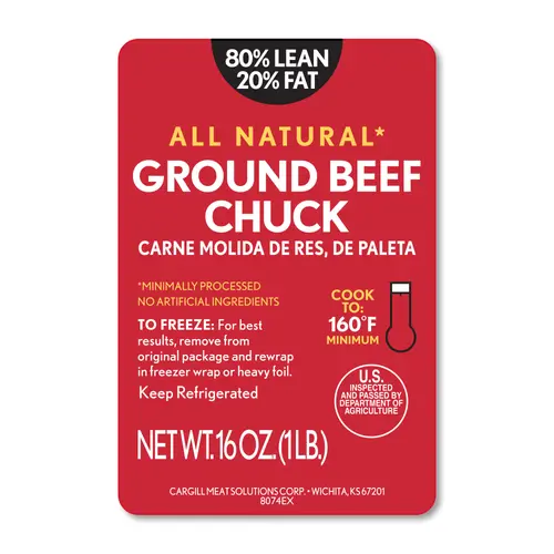 80% Lean / 20% Fat Ground Beef Chuck, 1 lb Tray, Fresh, All Natural* thumbnail 4