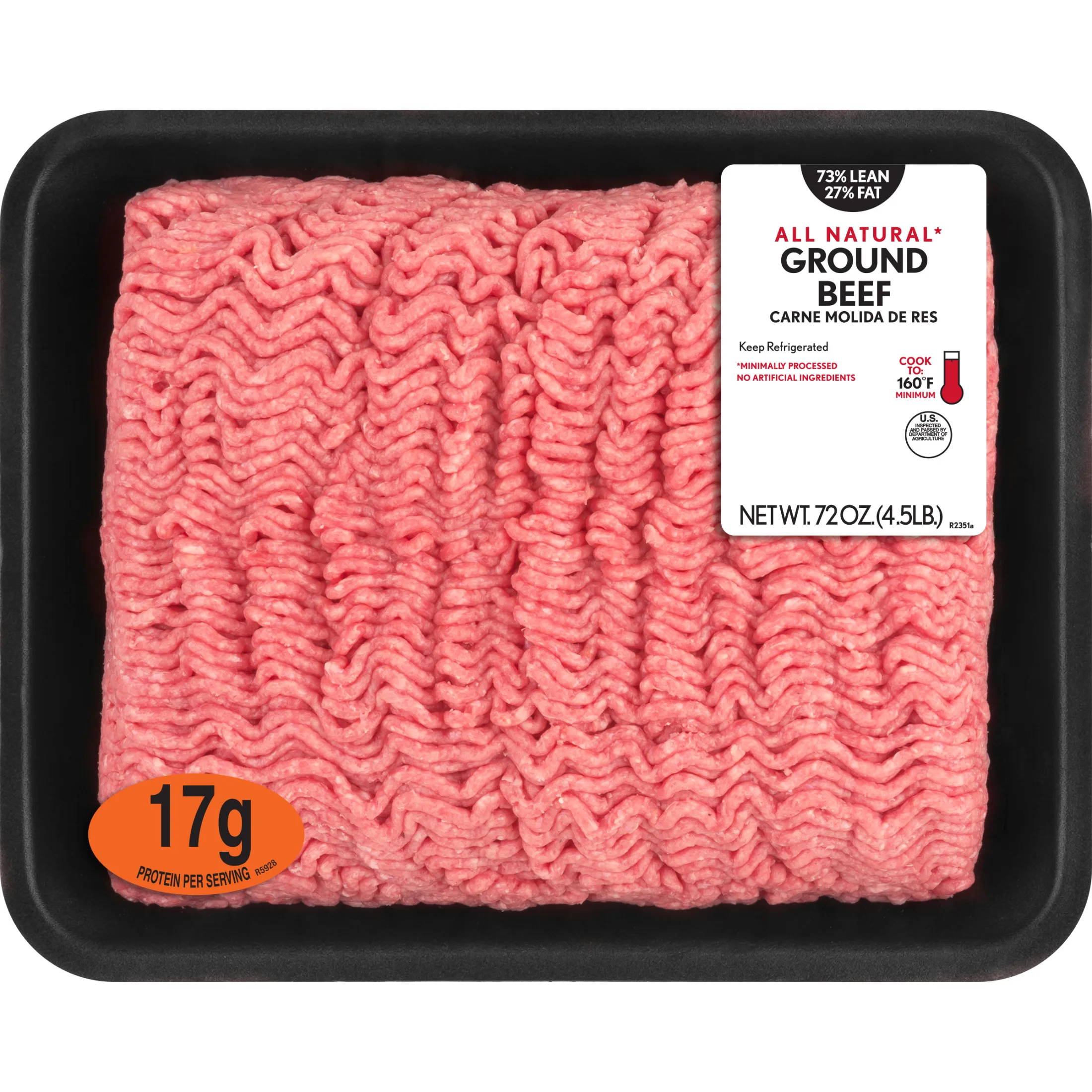 73% Lean/27% Fat Ground Beef, 4.5 lb Tray, Fresh, All Natural*