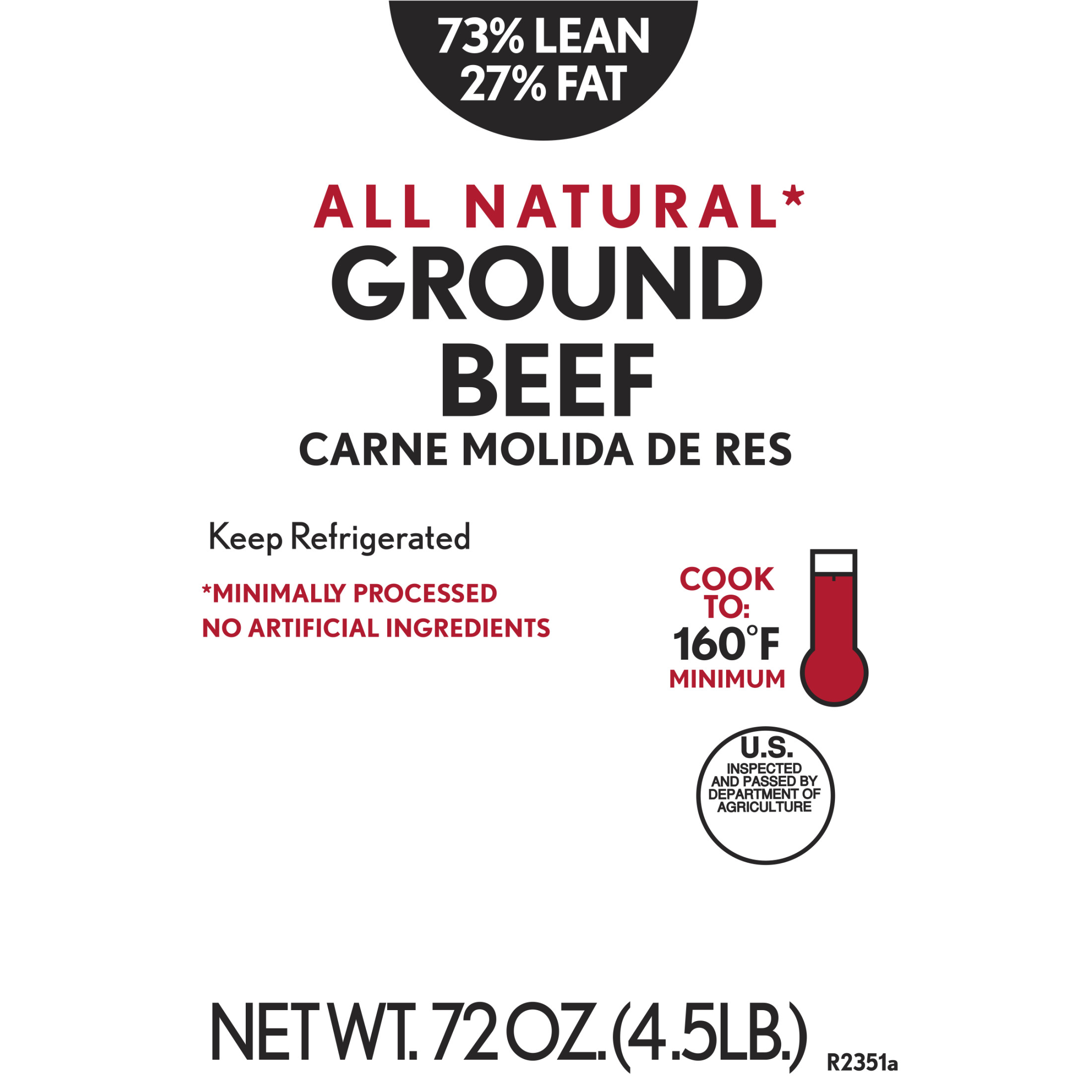 73% Lean/27% Fat Ground Beef, 4.5 lb Tray, Fresh, All Natural* thumbnail 4