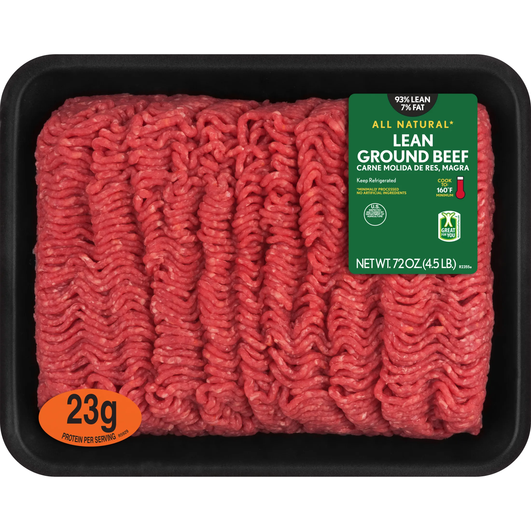 93% Lean / 7% Fat Lean Ground Beef, 4.5 lb Tray, Fresh, All Natural*
