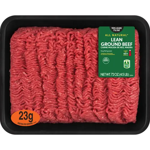 93% Lean / 7% Fat Lean Ground Beef, 4.5 lb Tray, Fresh, All Natural*