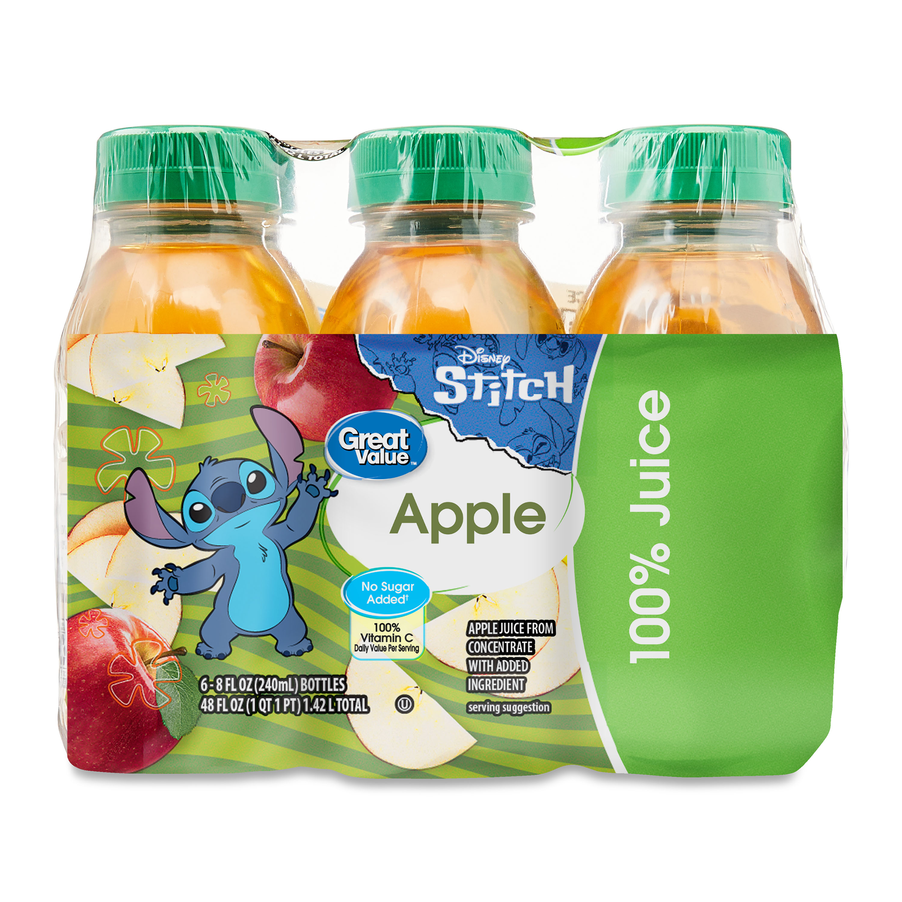 Great Value Apple Juice, Featuring Stitch, 8 fl oz, 6 Count