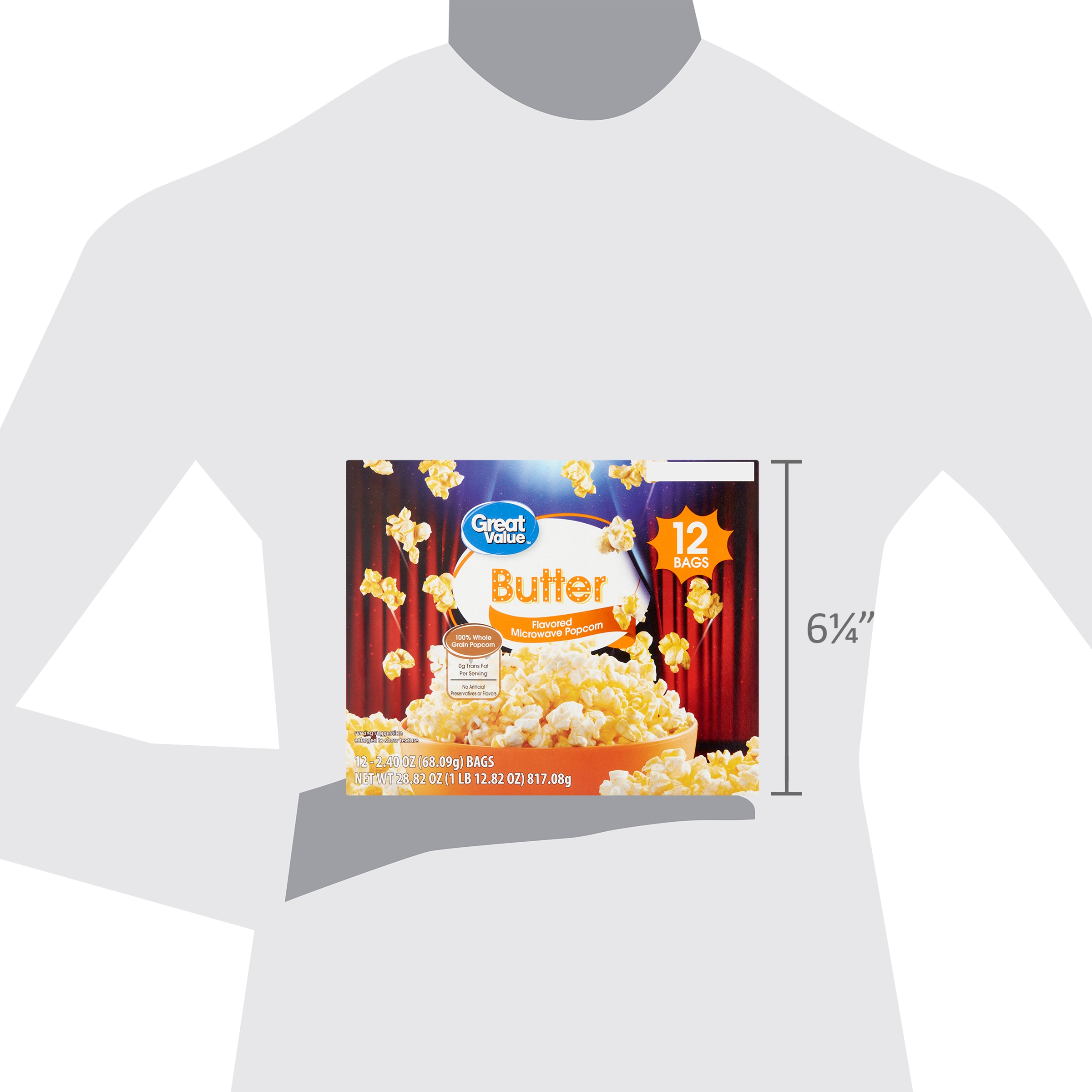 Great Value Butter Flavored Microwave Popcorn, 12 count, 2.4 oz Bags thumbnail 2