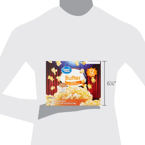 Great Value Butter Flavored Microwave Popcorn, 12 count, 2.4 oz Bags thumbnail 2