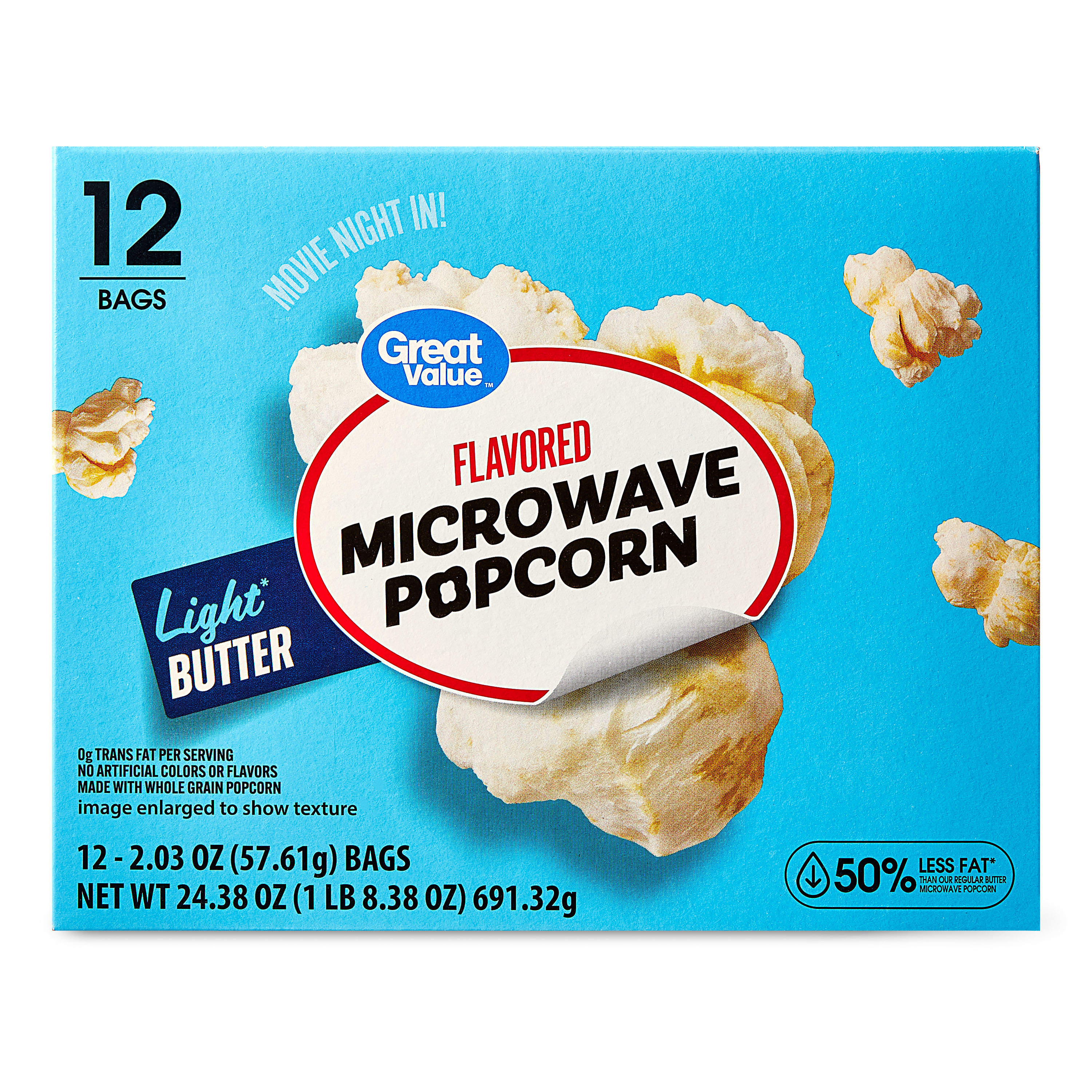 Great Value Light Butter Flavored Microwave Popcorn, 2.03 oz, 12 Count