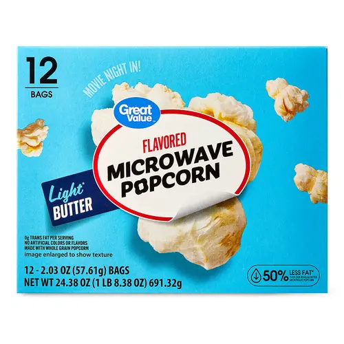 Great Value Light Butter Flavored Microwave Popcorn, 2.03 oz, 12 Count