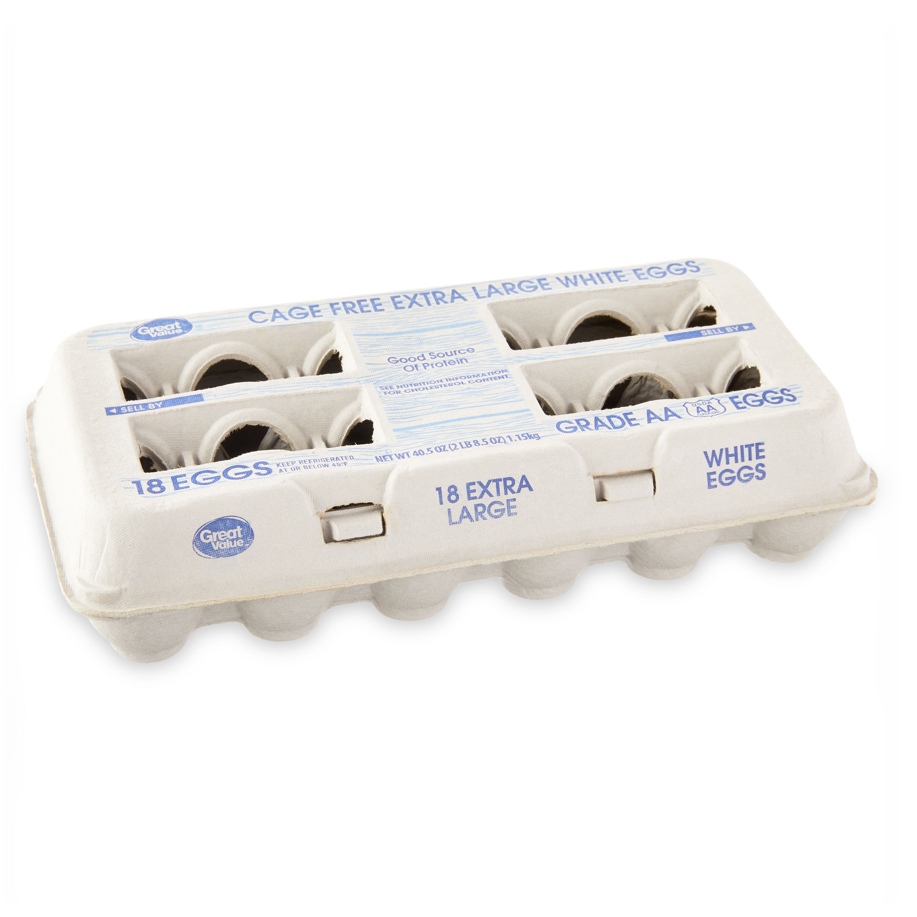 Great Value Cage-Free Grade AA Extra Large White Eggs, 18 Count
