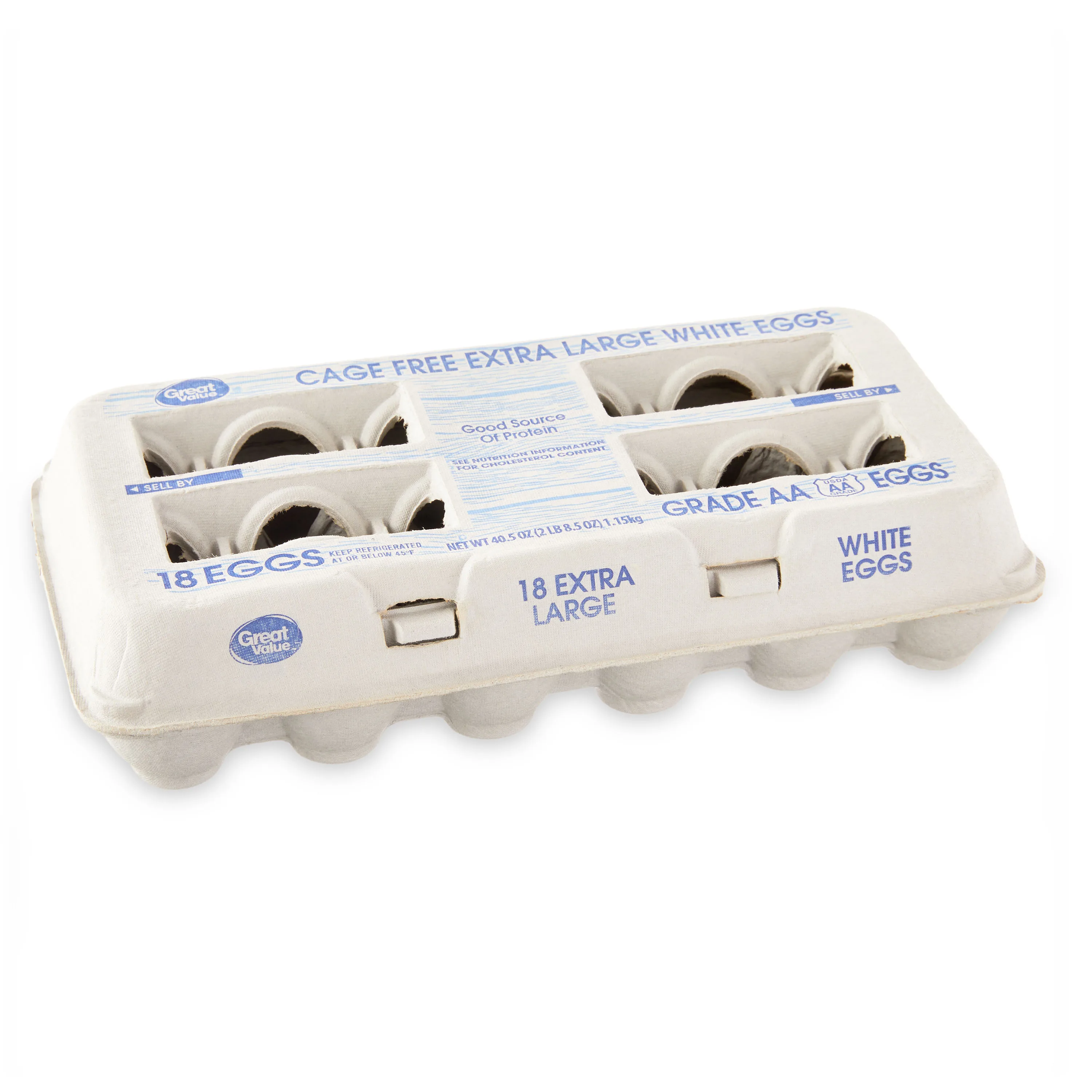 Great Value Cage-Free Grade AA Extra Large White Eggs, 18 Count