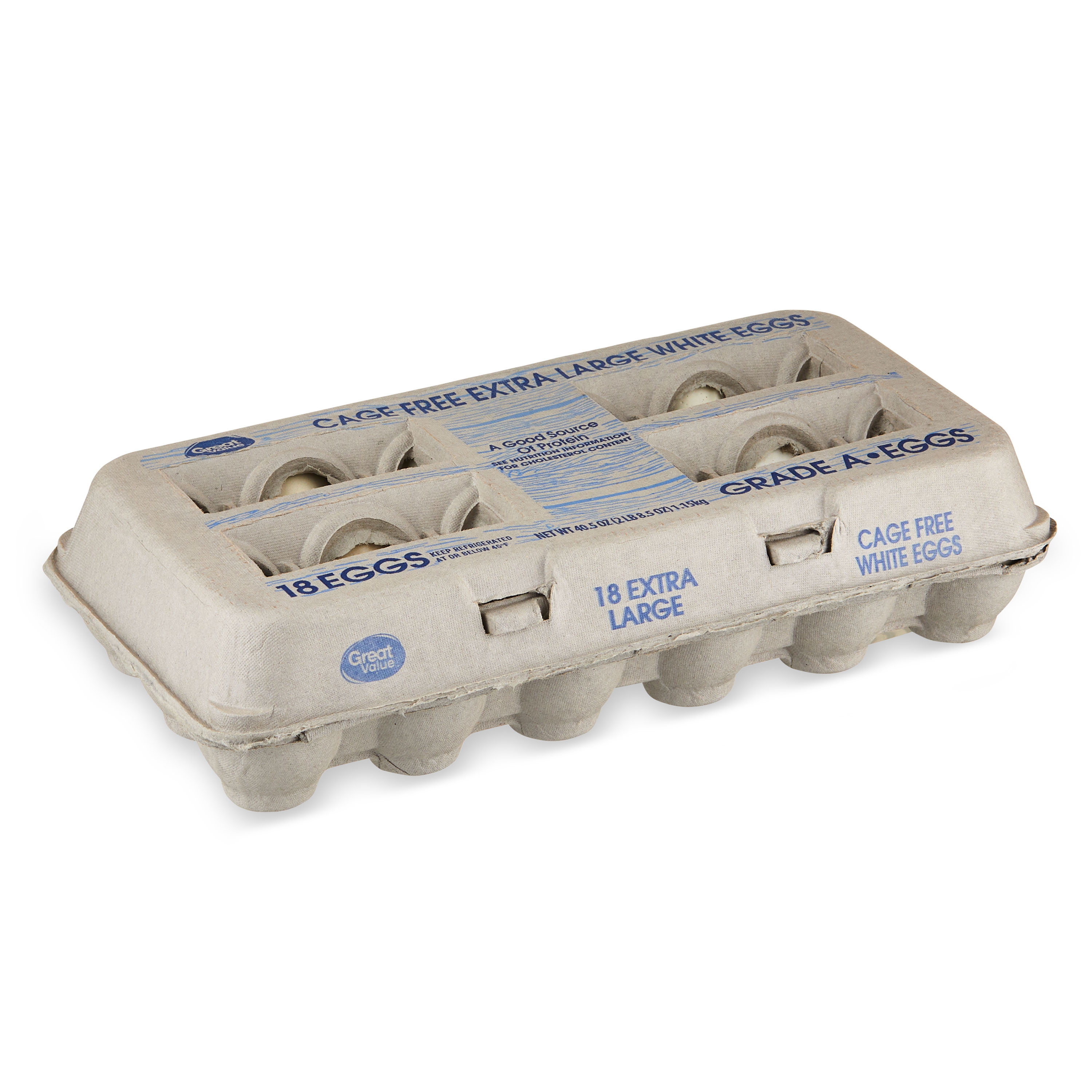 Great Value Cage-Free Extra Large White Eggs, 18 Count