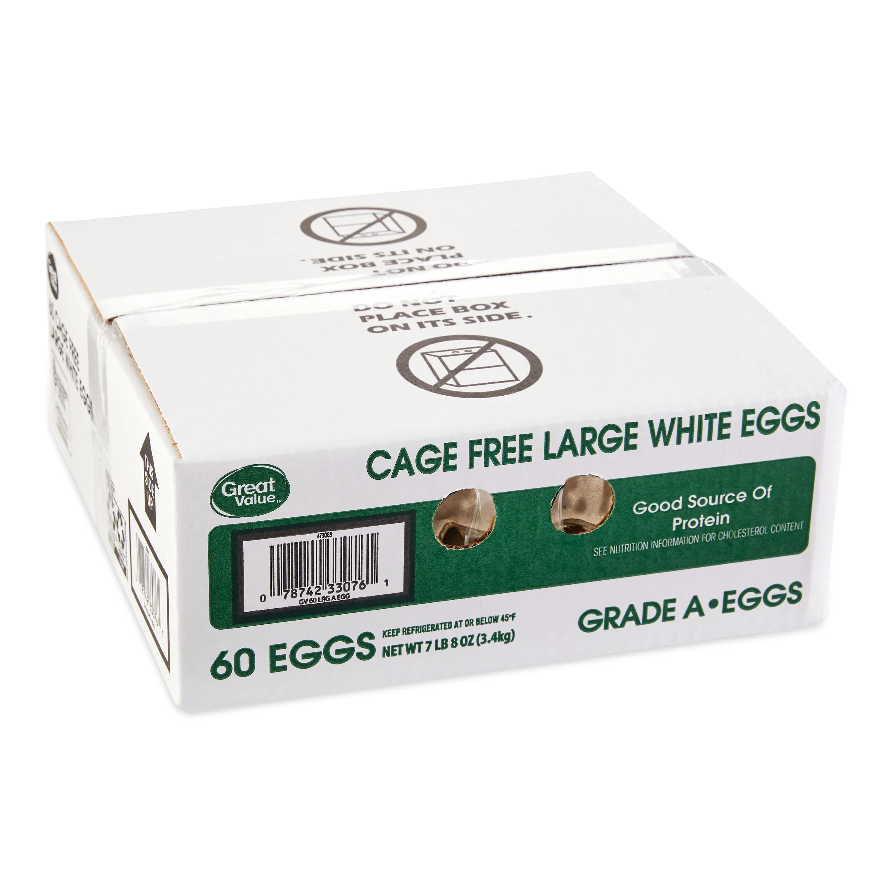 Great Value Cage Free Large White Eggs, 60 Count