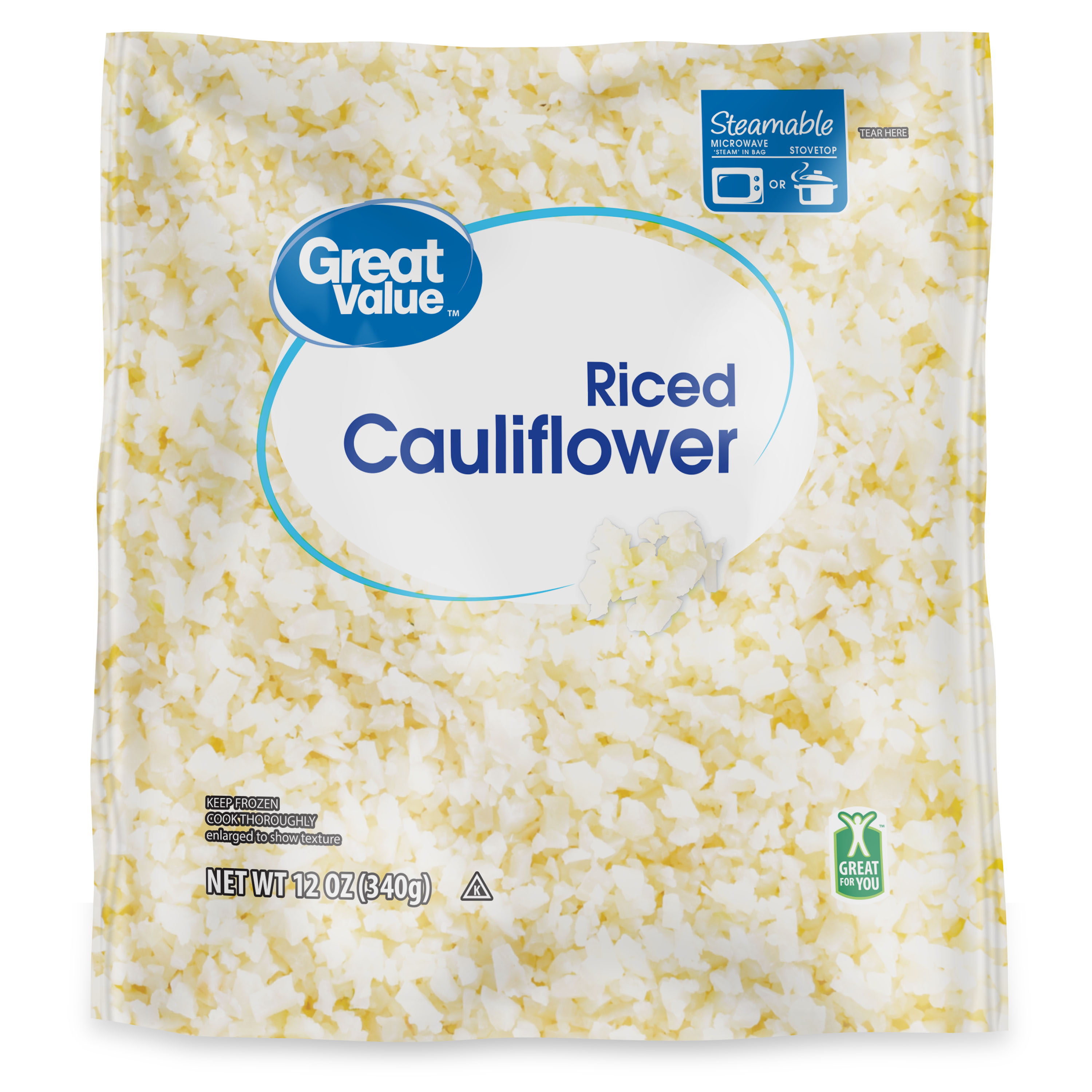 Great Value Frozen Riced Cauliflower, 12 oz (Frozen)
