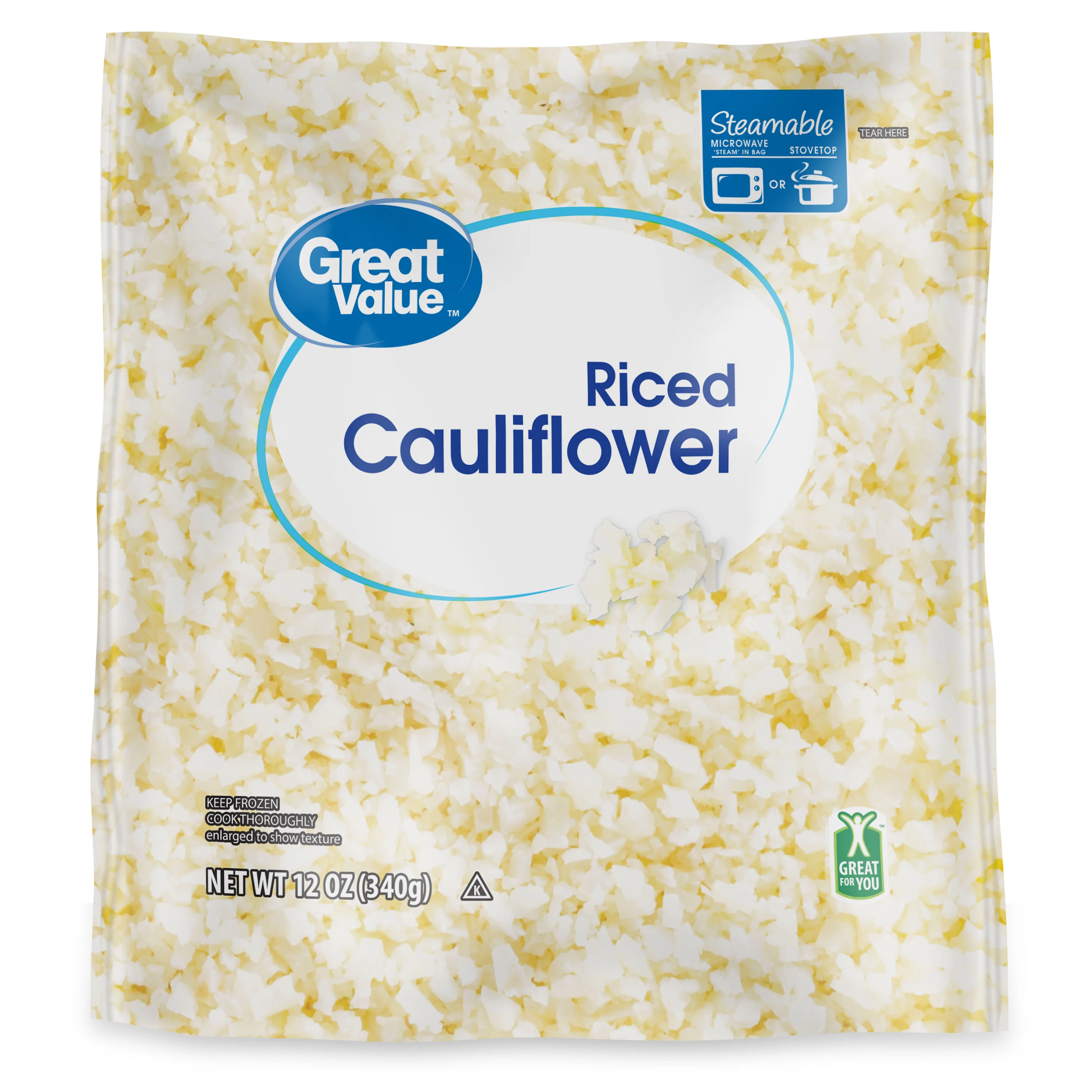 Great Value Frozen Riced Cauliflower, 12 oz (Frozen)