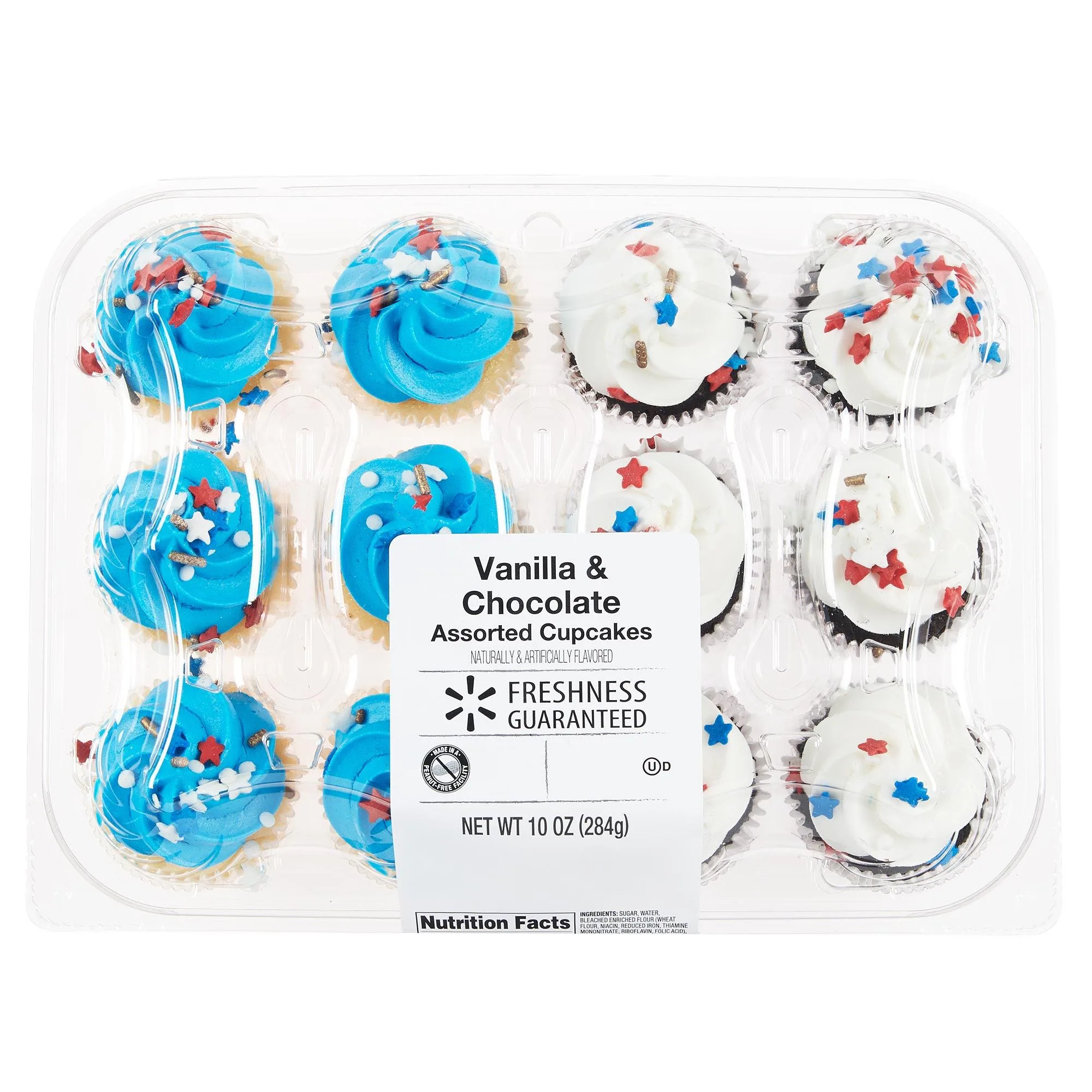 Freshness Guaranteed Mini Vanilla & Chocolate Cupcakes, White & Blue, 10 oz, 12 Count