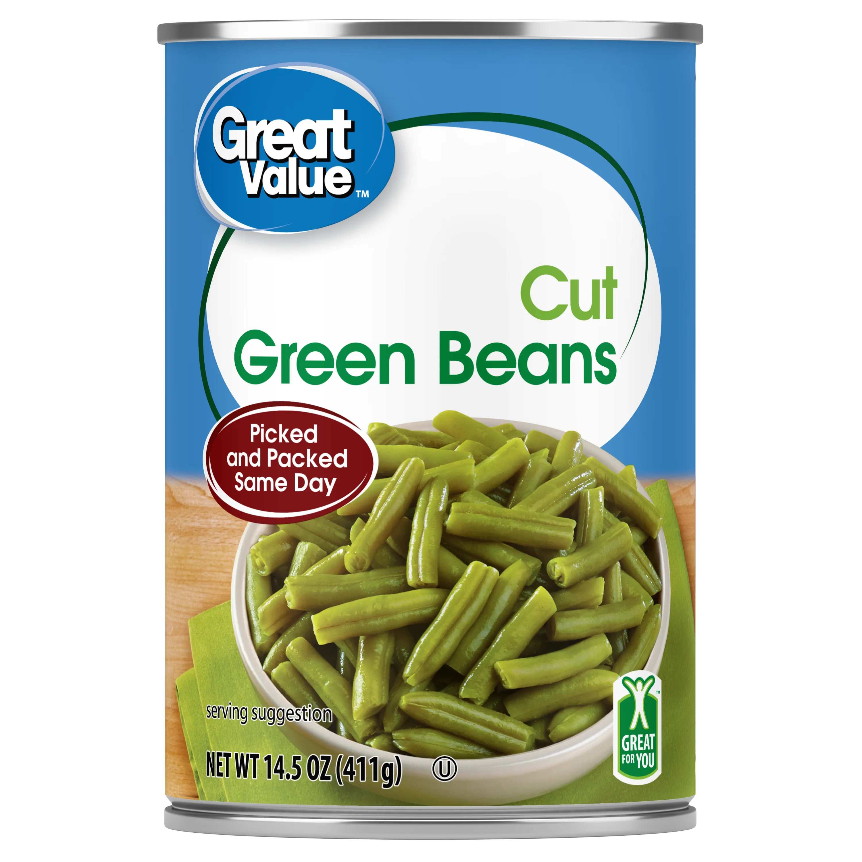 Great Value Cut Green Beans, Canned Green Beans, 14.5 oz Can