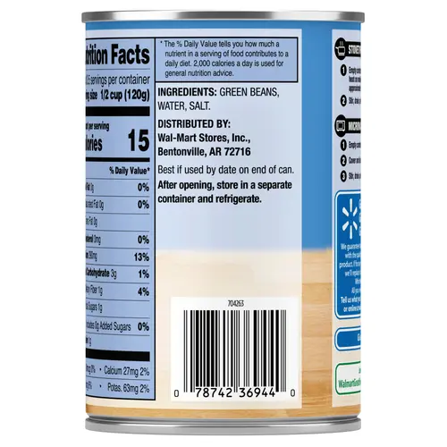 Great Value Cut Green Beans, Canned Green Beans, 14.5 oz Can thumbnail 2