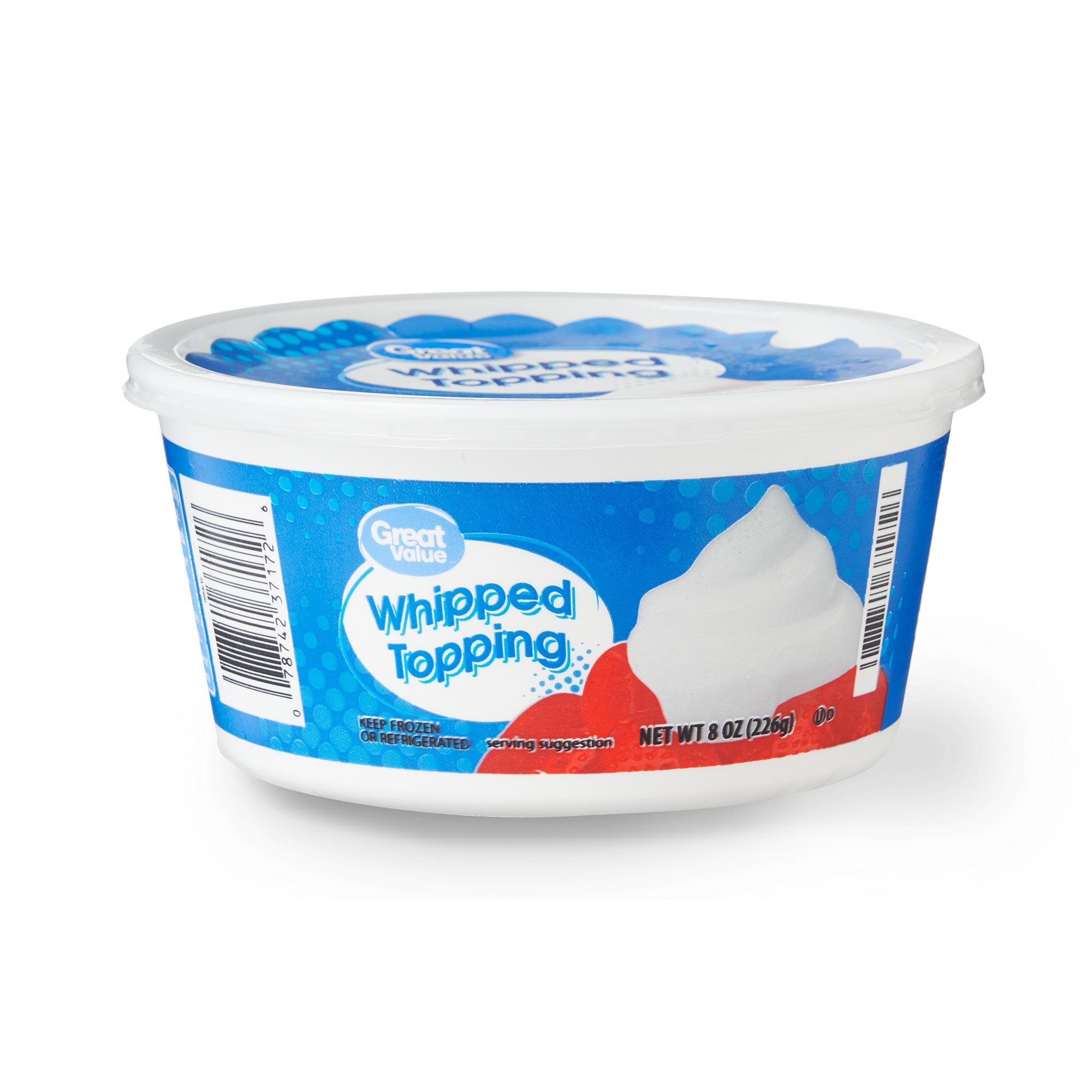 Great Value Frozen Whipped Topping, Sweet White Whipped Cream Topping, Gluten Free, 8 oz Plastic Tub
