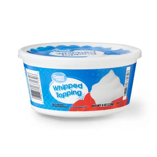 Great Value Frozen Whipped Topping, Sweet White Whipped Cream Topping, Gluten Free, 8 oz Plastic Tub
