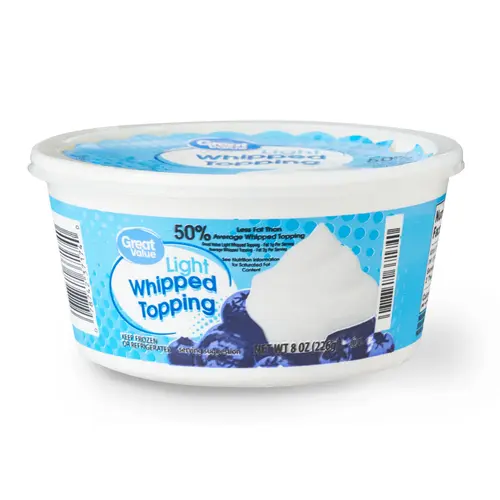 Great Value Light Whipped Topping, 8 oz Tub, Frozen Dessert Dairy Cream Topping