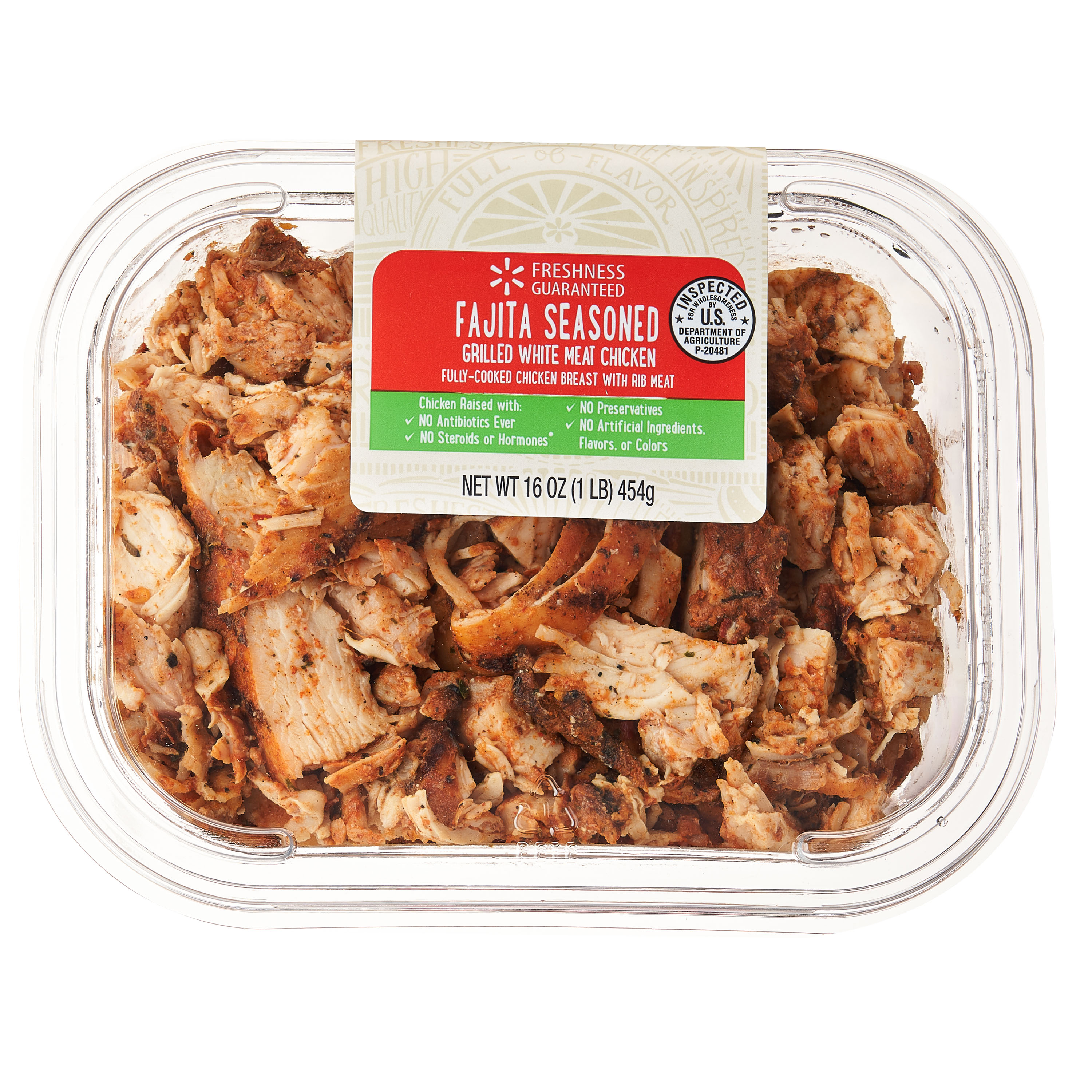 Freshness Guaranteed Fajita Seasoned Grilled Shredded Chicken Breasts, 16 oz, 20g of Protein, No Artificial Ingredients, Gluten 
