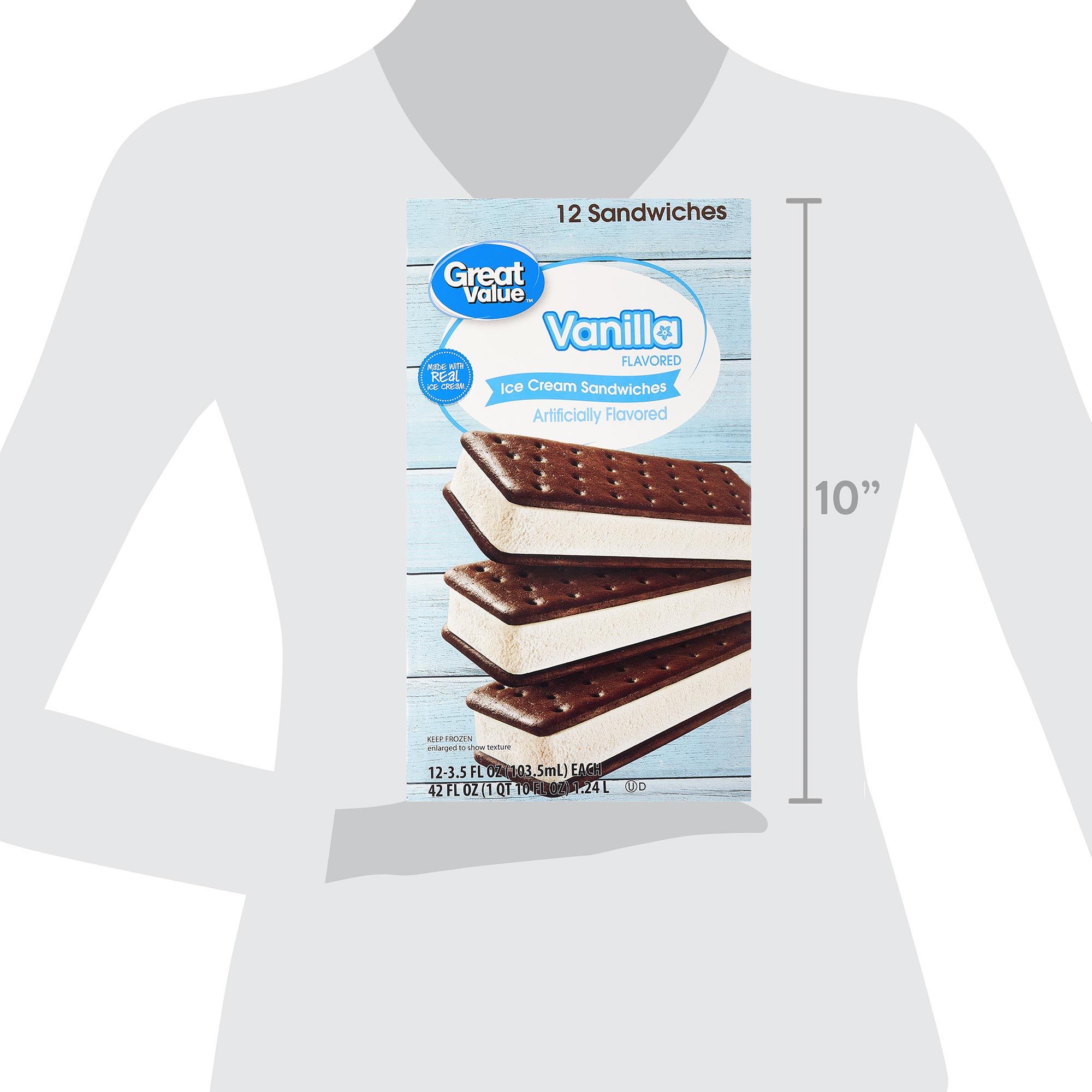 Great Value Vanilla Flavored Ice Cream Sandwiches, 42 fl oz, 12 Pack thumbnail 4