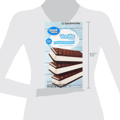 Great Value Vanilla Flavored Ice Cream Sandwiches, 42 fl oz, 12 Pack thumbnail 4