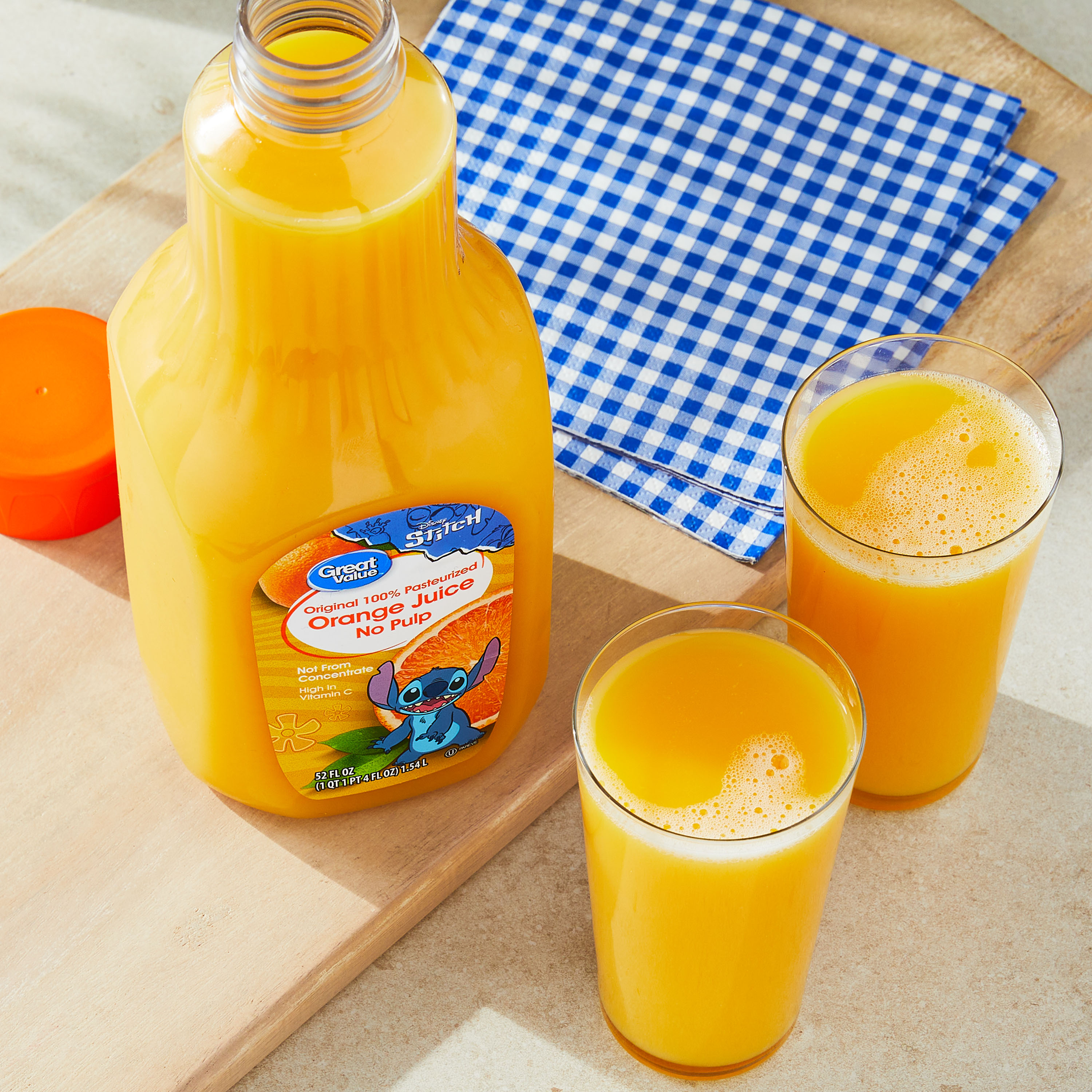Great Value 100% Pasteurized Orange Juice with No Pulp, Featuring Stitch, 52 fl oz thumbnail 2