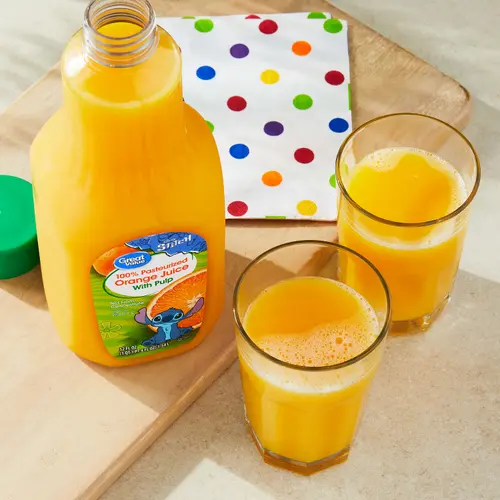 Great Value 100% Pasteurized Orange Juice with Pulp, Featuring Stitch, 52 fl oz thumbnail 2