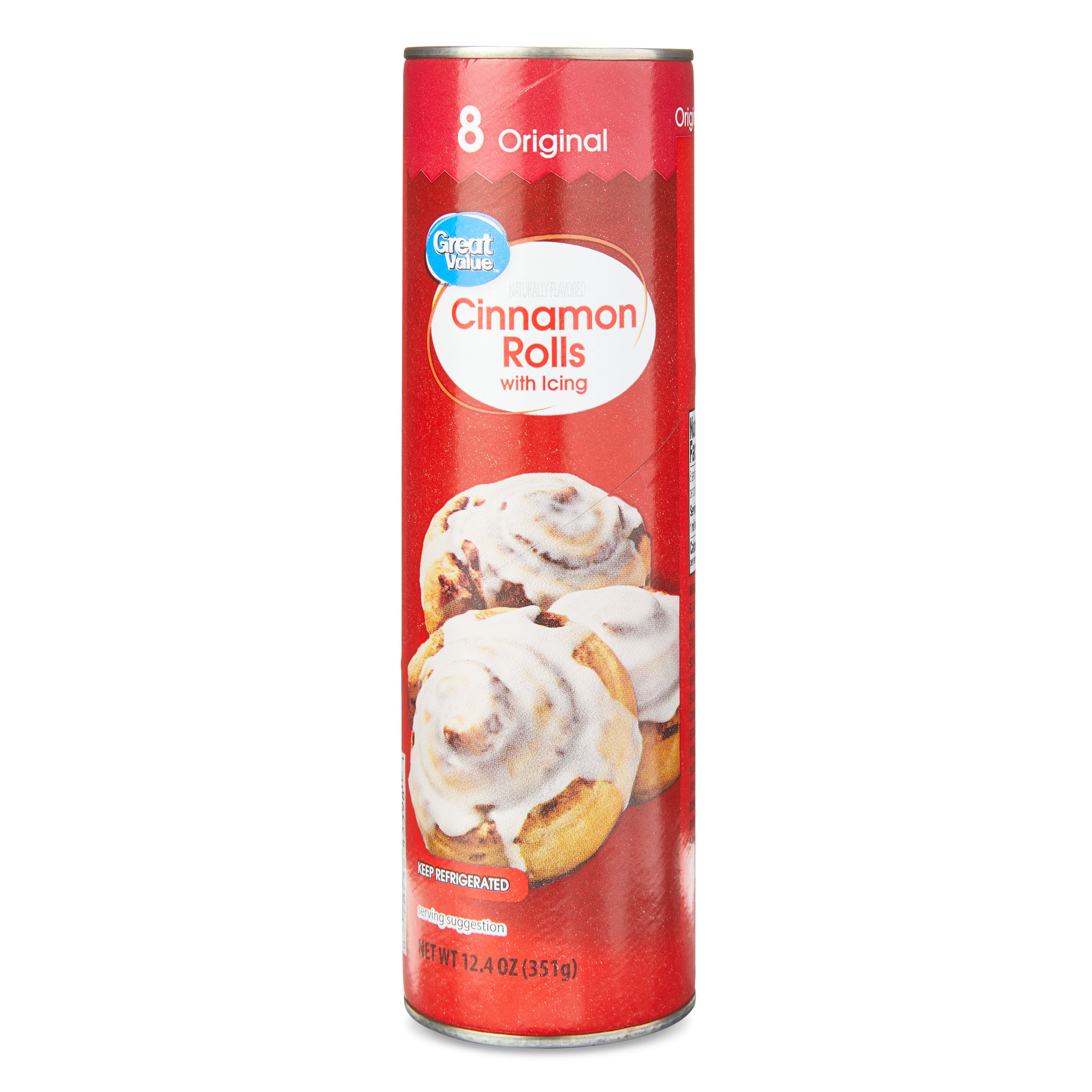 Great Value Original Regular Cinnamon Roll Dough with Icing, 8 Count, Doughs, Allergens Contained: Wheat, Allergens Not Containe