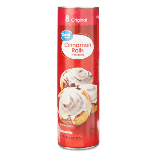 Great Value Original Regular Cinnamon Roll Dough with Icing, 8 Count, Doughs, Allergens Contained: Wheat, Allergens Not Containe