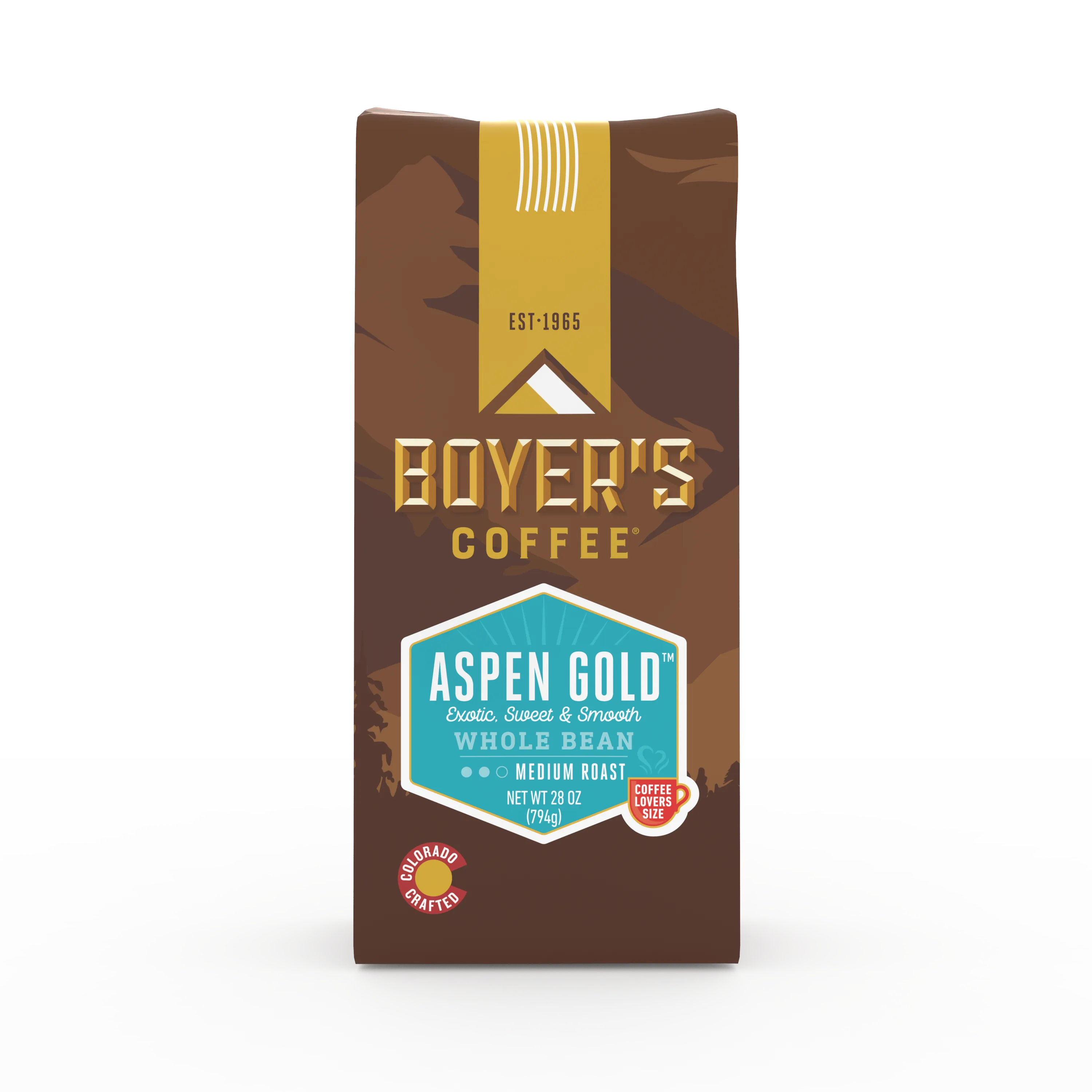 Boyer's Coffee Aspen Gold Coffee, Whole Bean Coffee, Medium Roast, 28 oz, Caffeinated