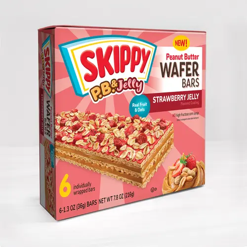 SKIPPY P.B. & Jelly Strawberry Jelly-Coating & Peanut Butter Wafer bars - 6 Individually Wrapped Snack Bars - 1.3 Oz (36