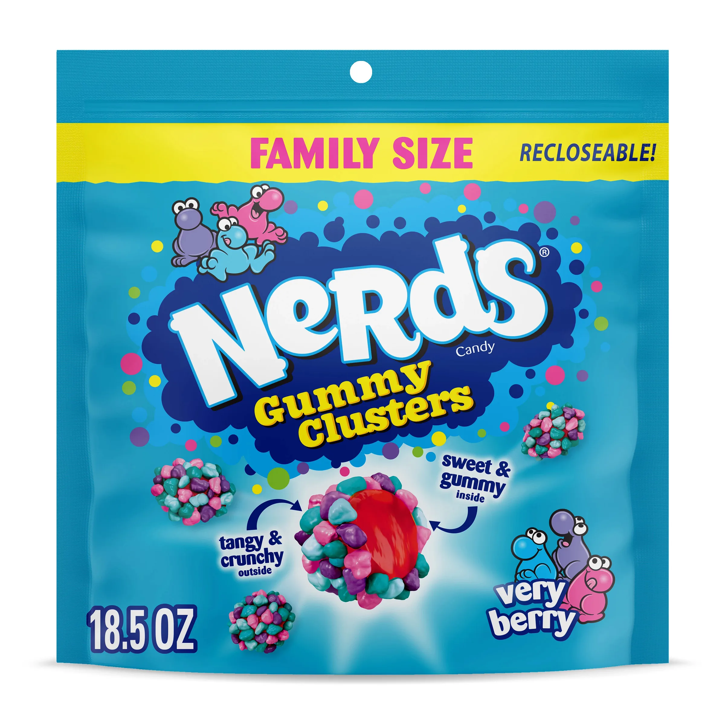 NERDS Gummy Clusters Very Berry, Crunchy and Gummy Candy, 18.5 oz, Recloseable Family Size Bag